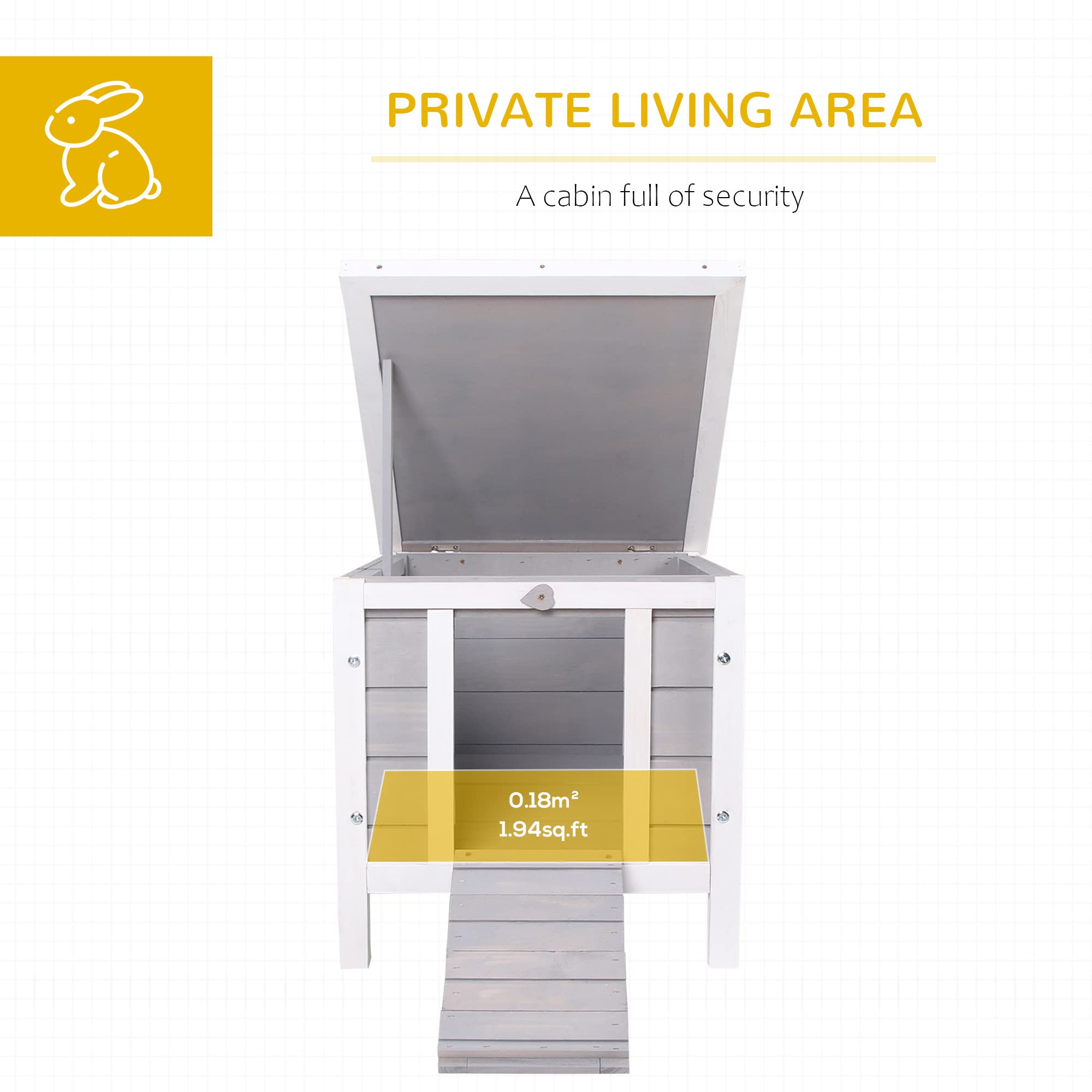 Pawhut Small Wooden Rabbit Hutch Bunny Cage Guinea Pig Cage Duck House Dog House With Openable & Waterproof Roof, Gray