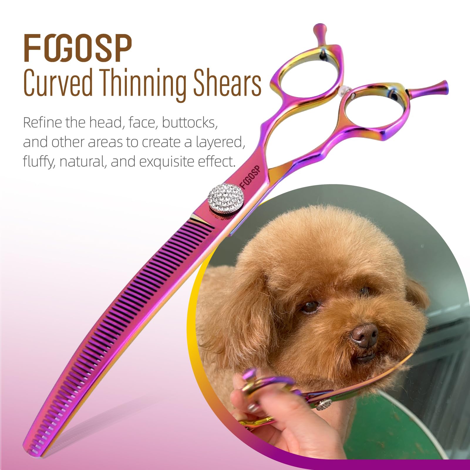 Fogosp 45Curved Dog Grooming Scissors Curved Thinning Shears 2Pcs Combo(Rosered)