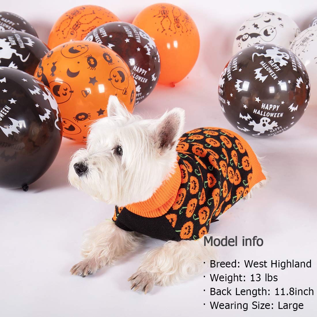 Kyeese Halloween Dog Sweater With Leash Hole Dog Sweater Pumpkin Turtleneck Dog Knitwear Warm Puppy Sweater,Xs