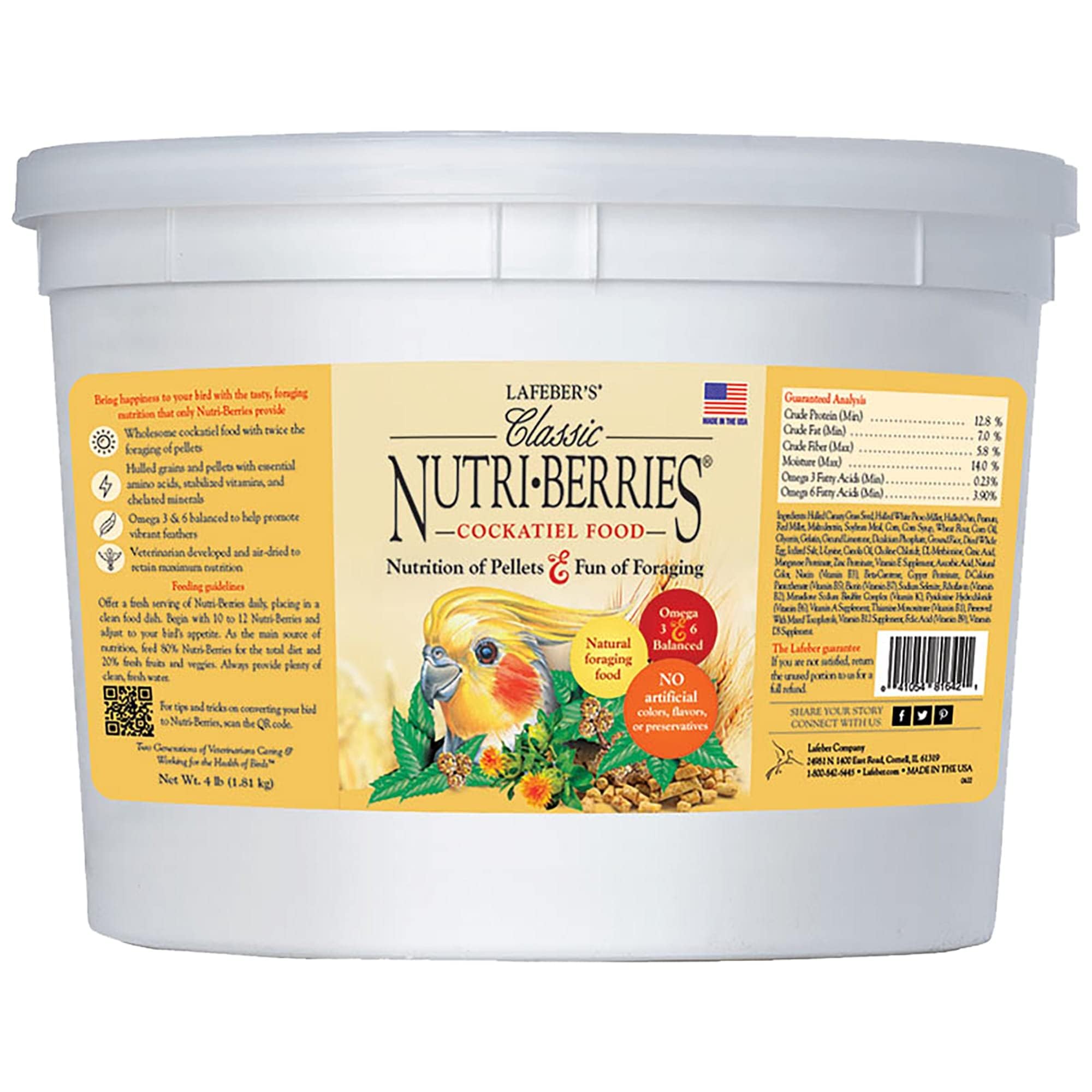 LAFEBER'S Classic Nutri-Berries Pet Bird Food, Made with Non-GMO and Human-Grade Ingredients, for Cockatiels (4 lb)