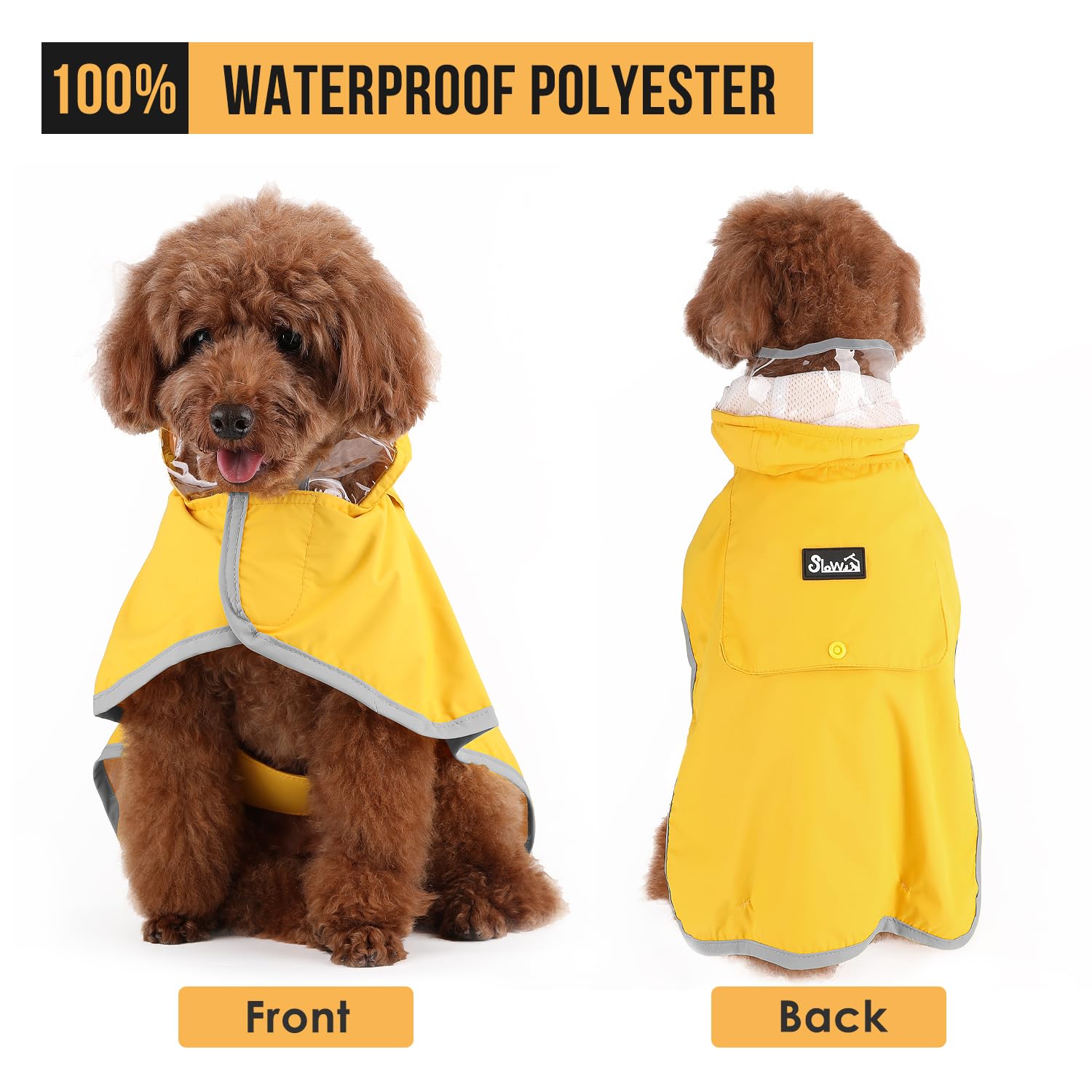 Slowton Dog Raincoat, Adjustable Dog Rain Jacket Clear Hooded Double Layer, Waterproof Poncho With Reflective Strip Straps And S