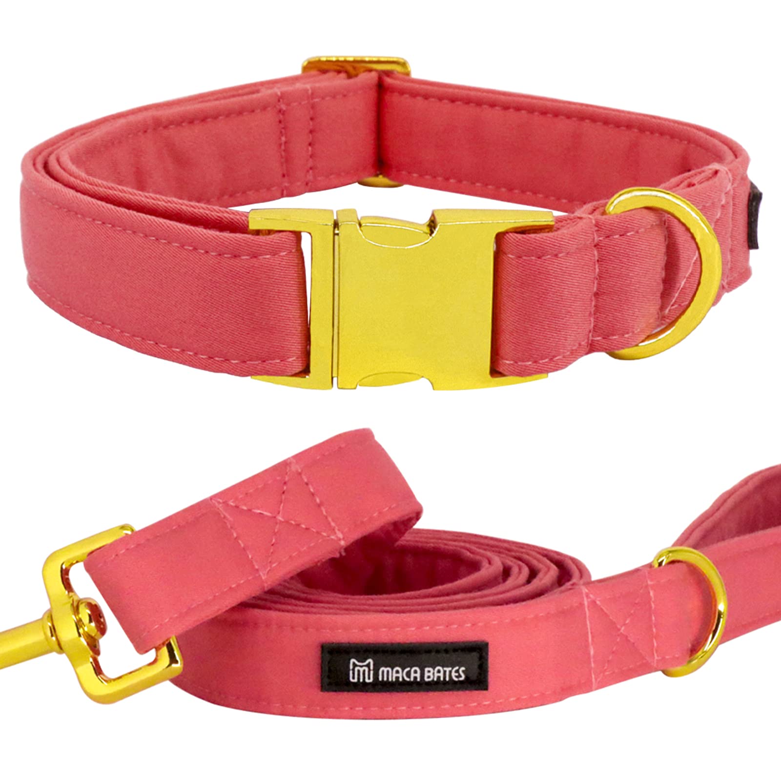 Maca Bates Dog Collar And Leash Set, Adjustable Solid Dog Collar And Leash For Small Medium Large Dog With Golden Metal Buckle