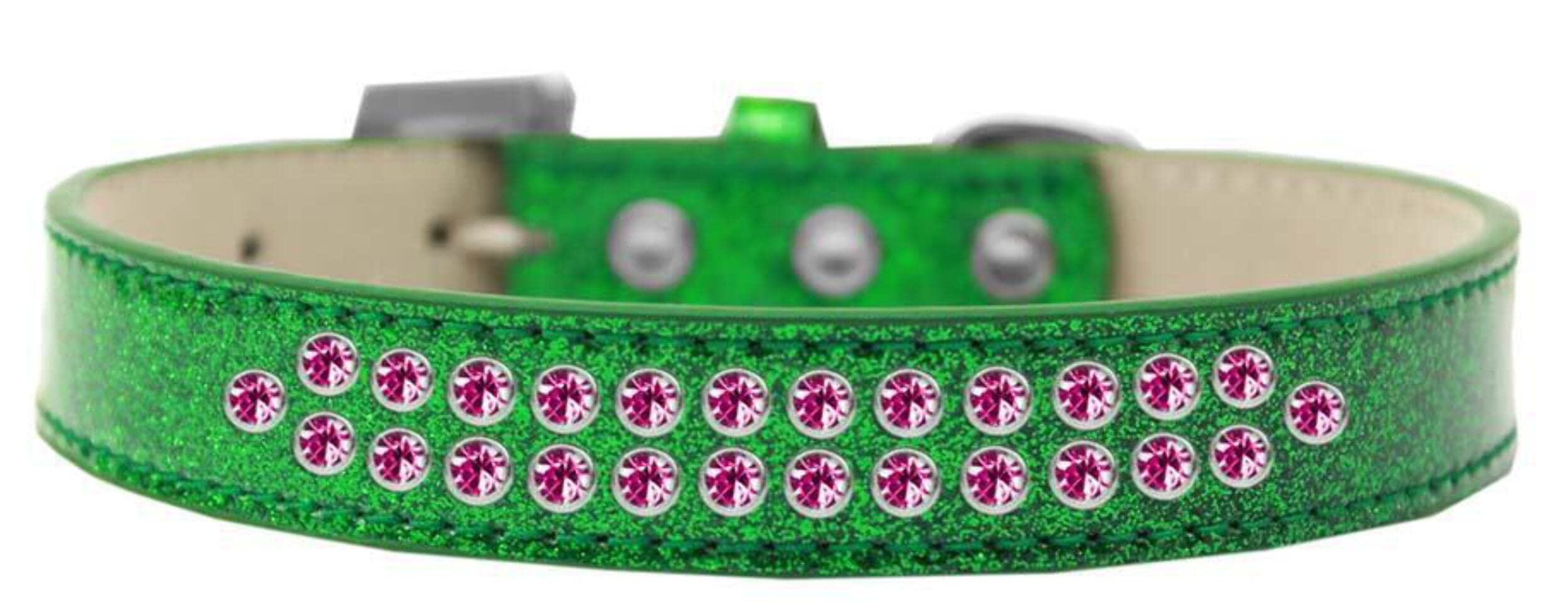 Dog, Puppy & Pet Ice Cream Collar, Two Row Bright Pink Crystal Rimsets Silver 12