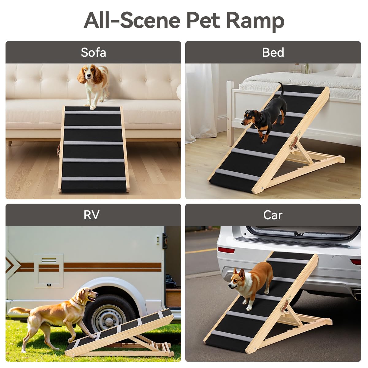 PawGiant Portable Dog Ramp for Bed, 39.4 L x 16.9 W Extra Wide Wooden Pet Ramp for Large Small Dogs, 5 Adjustable Heights from 1