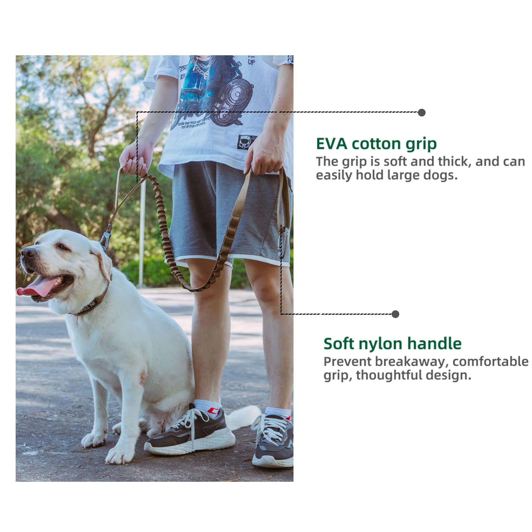 Excellent Elite Spanker Tactical Bungee Dog Leash Military Adjustable Dog Leash Quick Release Elastic Leads Rope With 2 Control Handle(Coyote Brown)