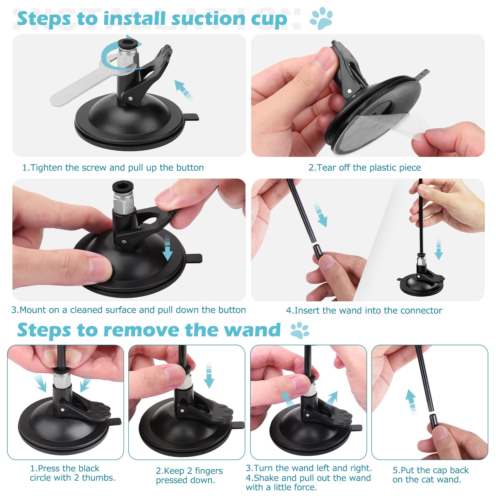 Hosfroll Cat Toys Wand, Interactive Cat Toy With Super Suction Cup Sticky Detachable 12 Pcs Feather Replacements 2 Wands Cat Spring Feather Toys For Indoor Cats Kitten Toys (4 Birds Replacements)