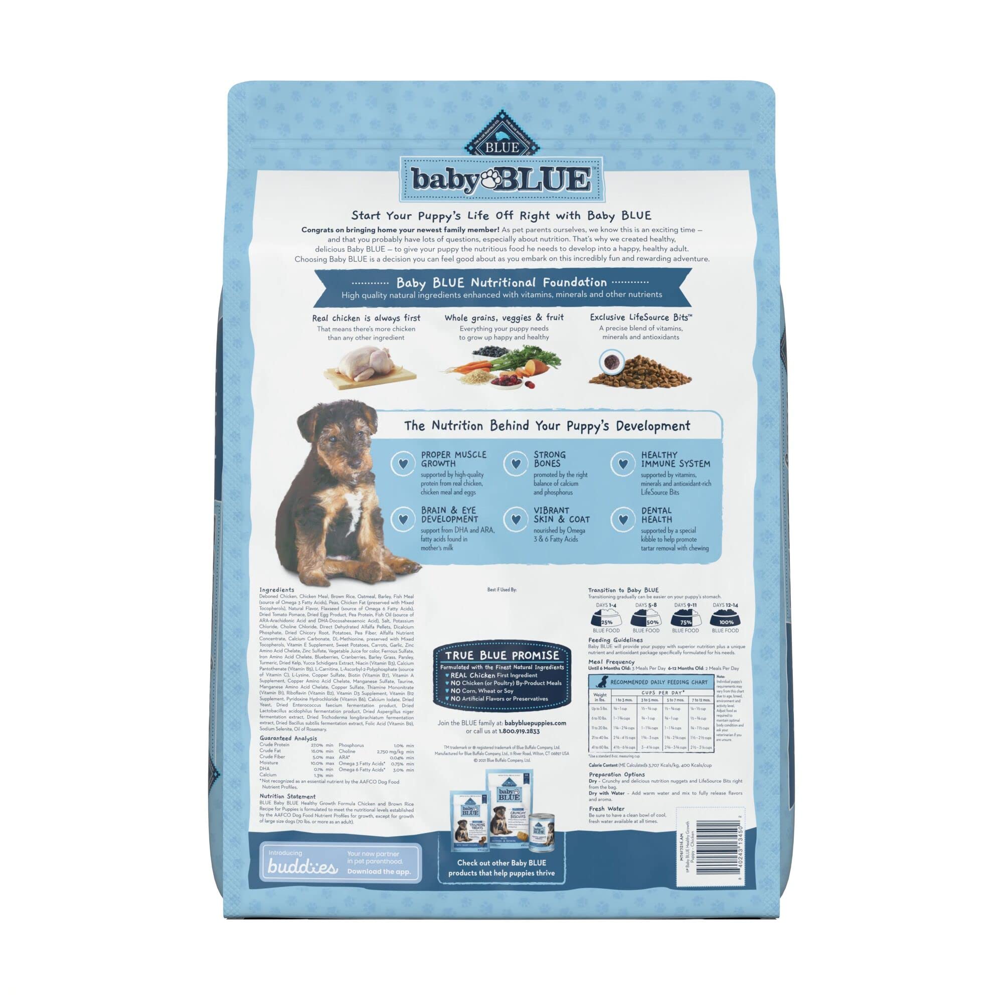 Blue Buffalo Baby Blue Natural Dry Food for Puppies, Healthy Growth Formula with DHA, Savory Chicken Recipe, 11-lb. Bag