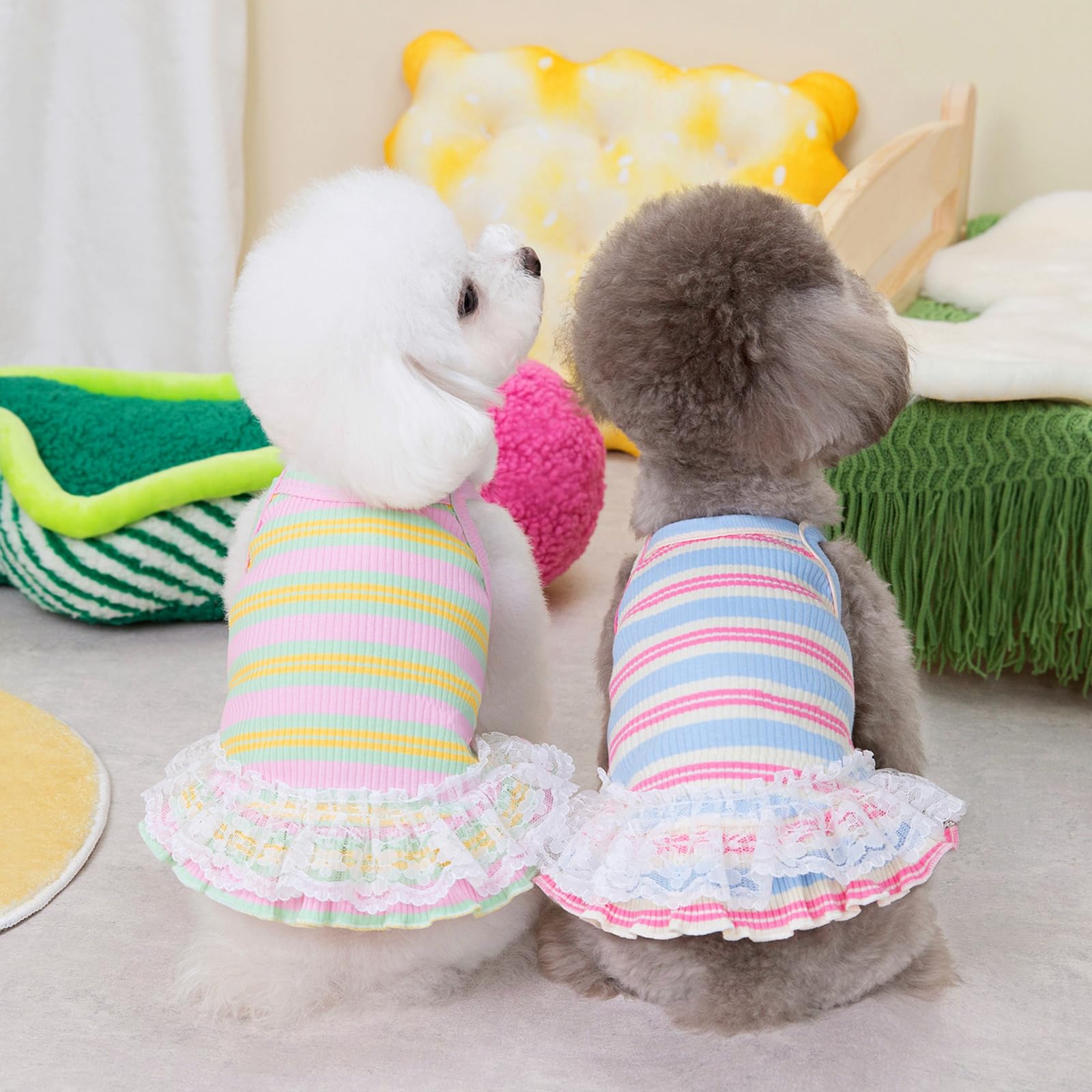Winmany Dog Summer Clothes Puppy Sleeveless Striped Vest T-Shirt Pet Tutu Skirt Cat Dresses Suitable For Small Medium Cat Dog (B