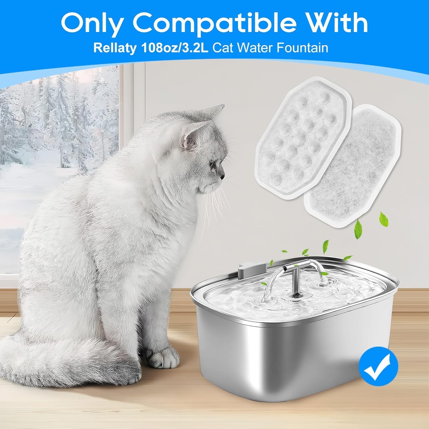 Myfatboss 12+12 Pack Stainless Steel Cat Fountain Filters Compatible With Rellaty, 108Oz/3.2L, Replacement For Automatic Pet Fou