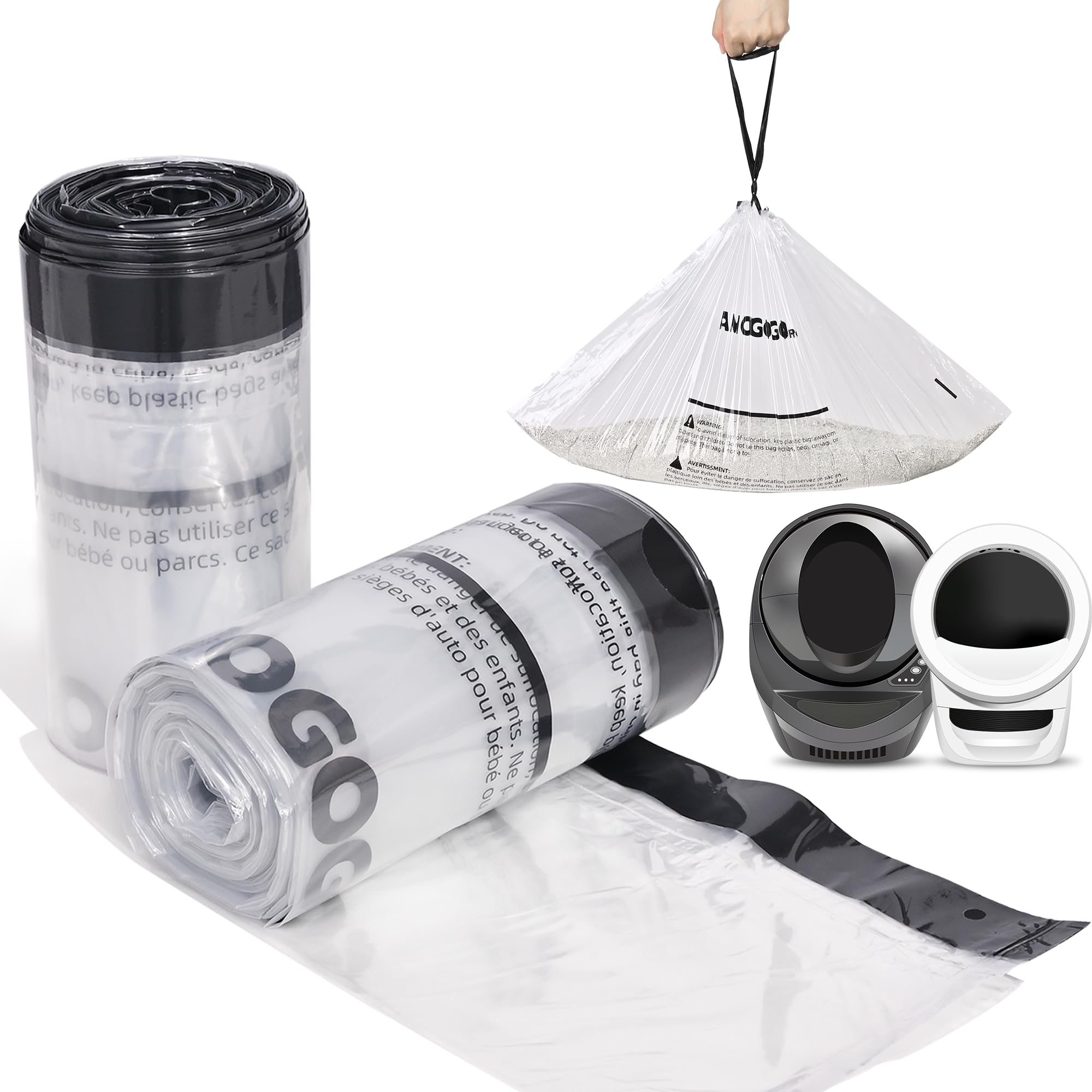 Amogogopet 50 Pack Waste Bags, Compatible With Litter Robot 4 & 3, Drawstring Liners For Self Cleaning Litter Box, Clear Cat Lit