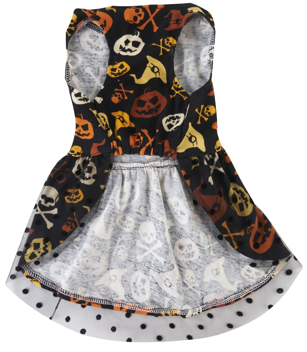 Skull Orange Black Fashion Pet Halloween Costume Dress Pumpkin Dresses Costume For Dogs, Large (L) Size