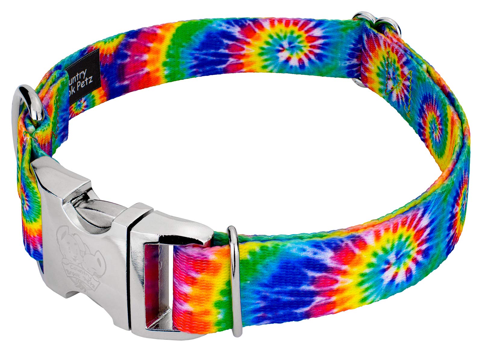 Country Brook Petz - Premium Classic Tie Dye Dog Collar And Leash - Groovy Collection Featuring Far Out Designs (1 Inch, Medium)