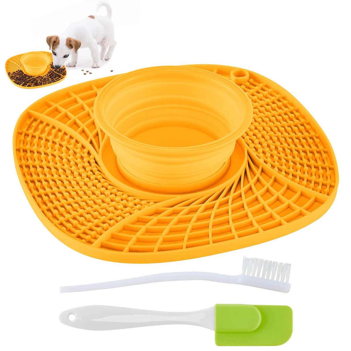 Ofcasa Lick Mat For Small Dogs And Cats With Suction Cups, Silicone Slow Feeder Lick Pad With Collapsible Bowl For Anxiety Relie
