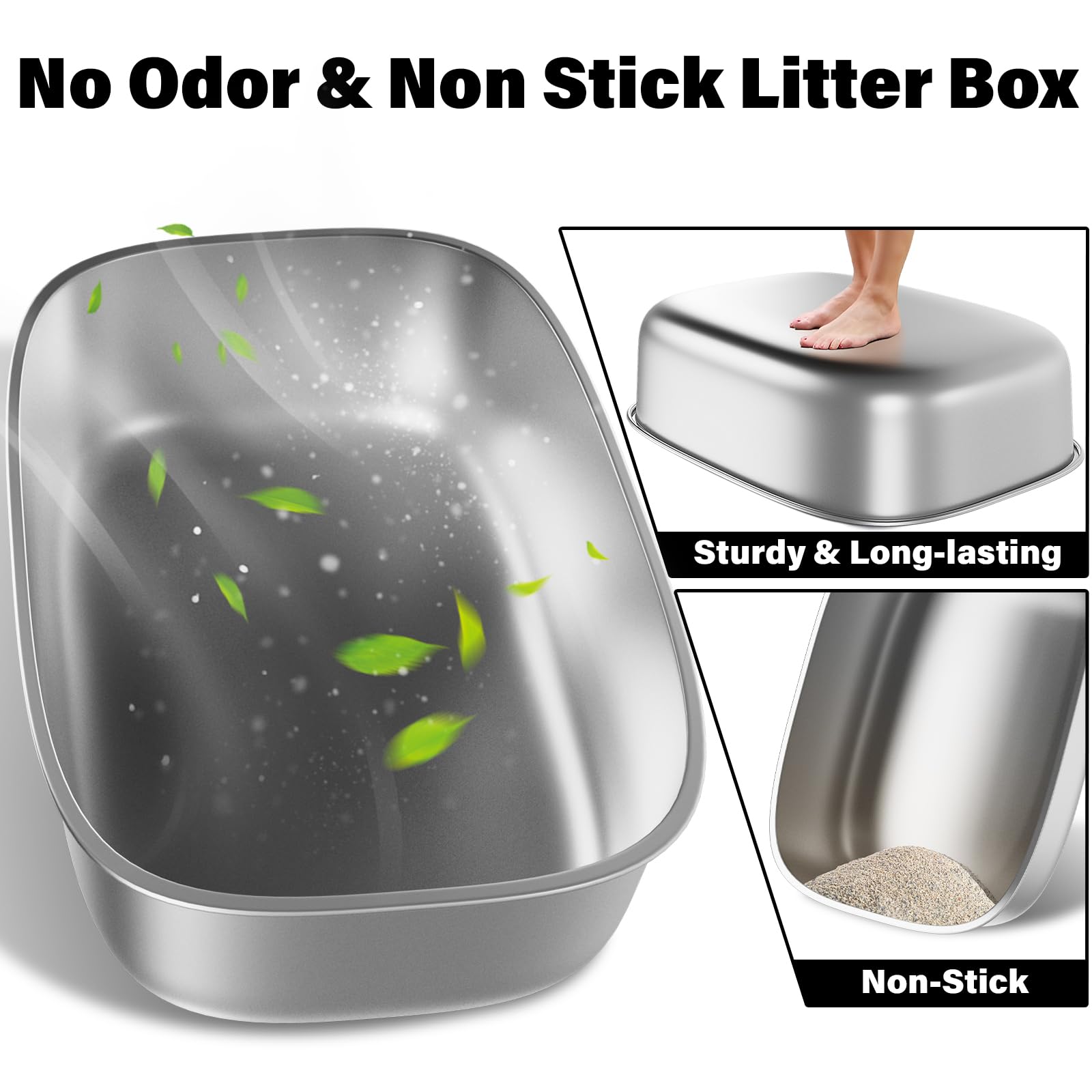 Futam Stainless Steel Litter Box, 22.8X16.5''X6'' Deep Stainless Steel Cat Litter Box Extra Large, Xl Metal Litterbox For Big Ca