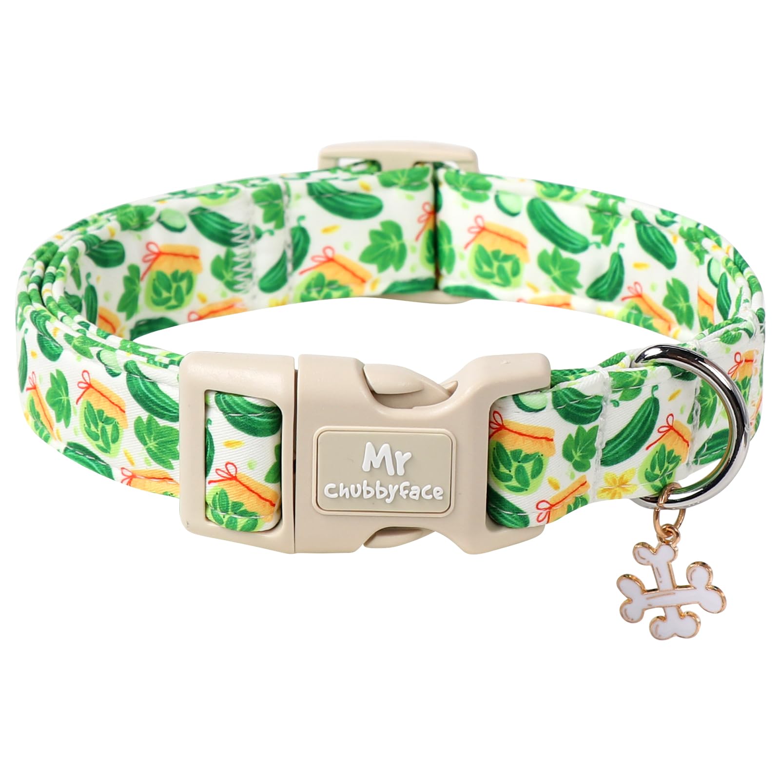 Mr.Chubbyface Pickle Cotton Dog Collar, Cute Summer Pickle Pattern Dog Collars, Soft Plastic Buckle Puppy Collar For Small Mediu