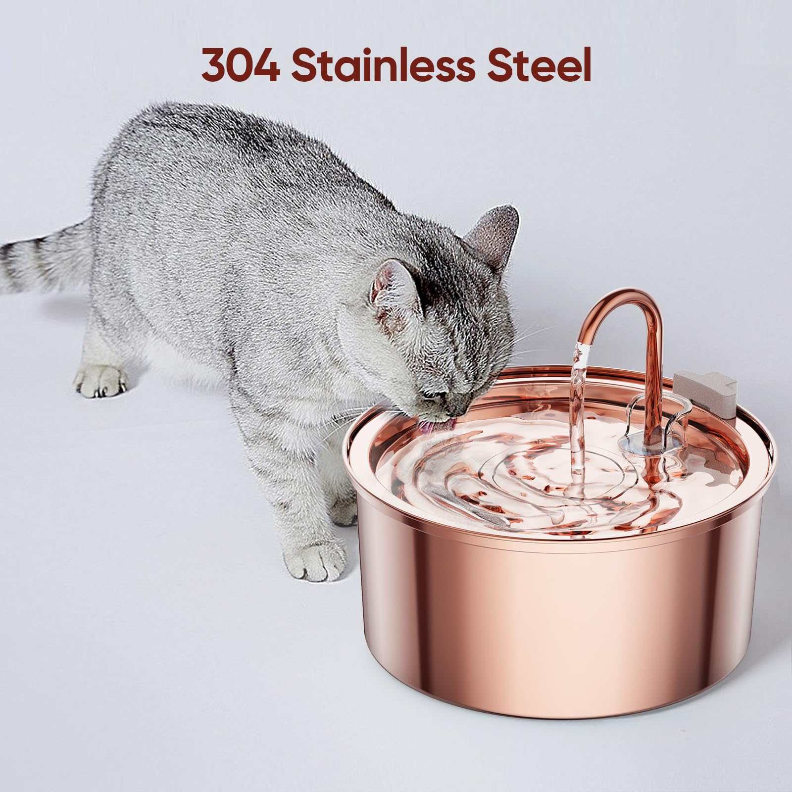 Tomxcute Cat Water Fountain Stainless Steel - 108Oz/3.2L Cat Fountain For Drinking- Large Capacity Pet Water Fountain - Copper S