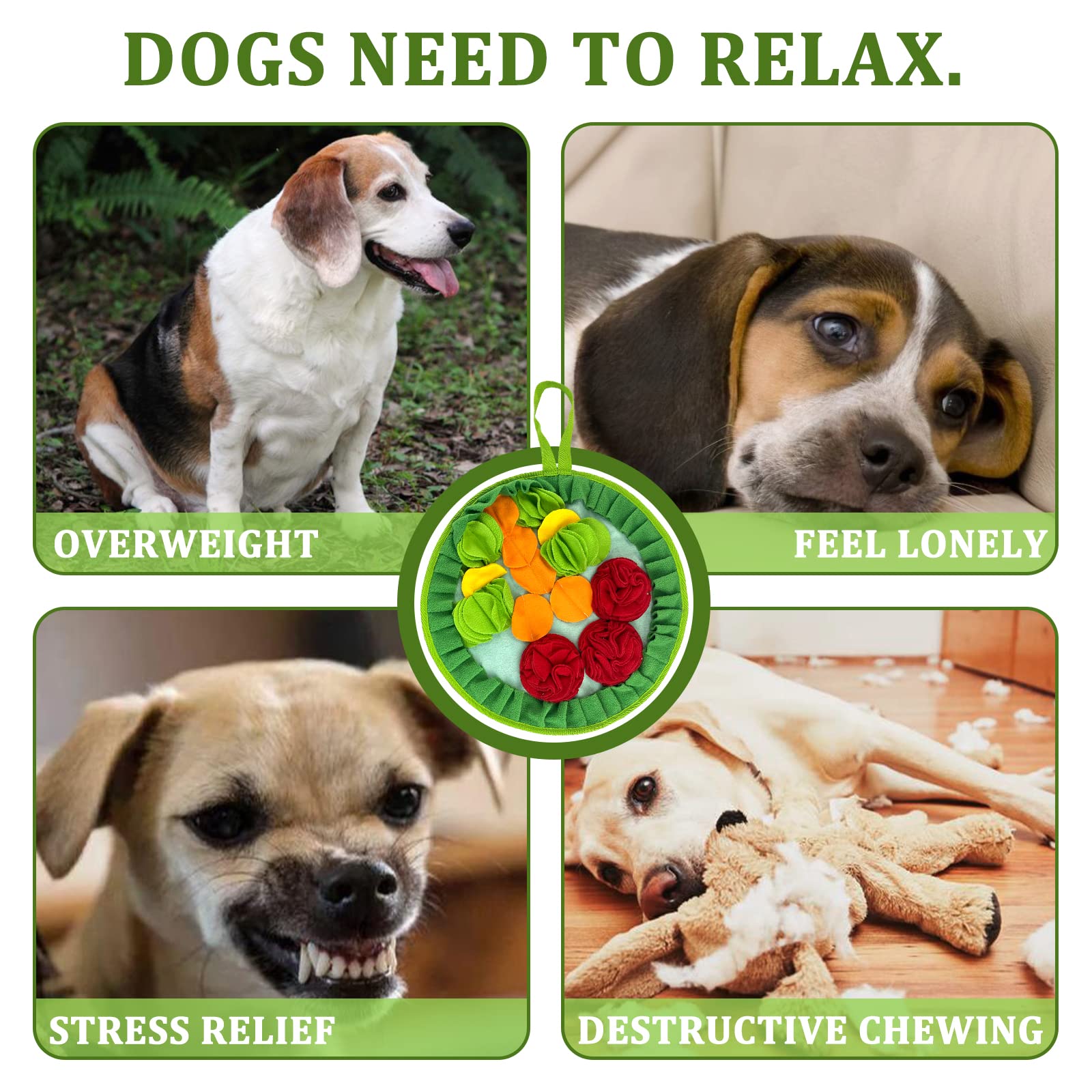 Wishlotus Slip-Free Pet Snuffle Mat With Hanging Rope, Snuffle Mat For Dogs To Consume Energy And Relieve Stress, Pet Snuffle Mat For Rabbits, Hamsters, And Dogs To Improve Digestion (Three Flowers)