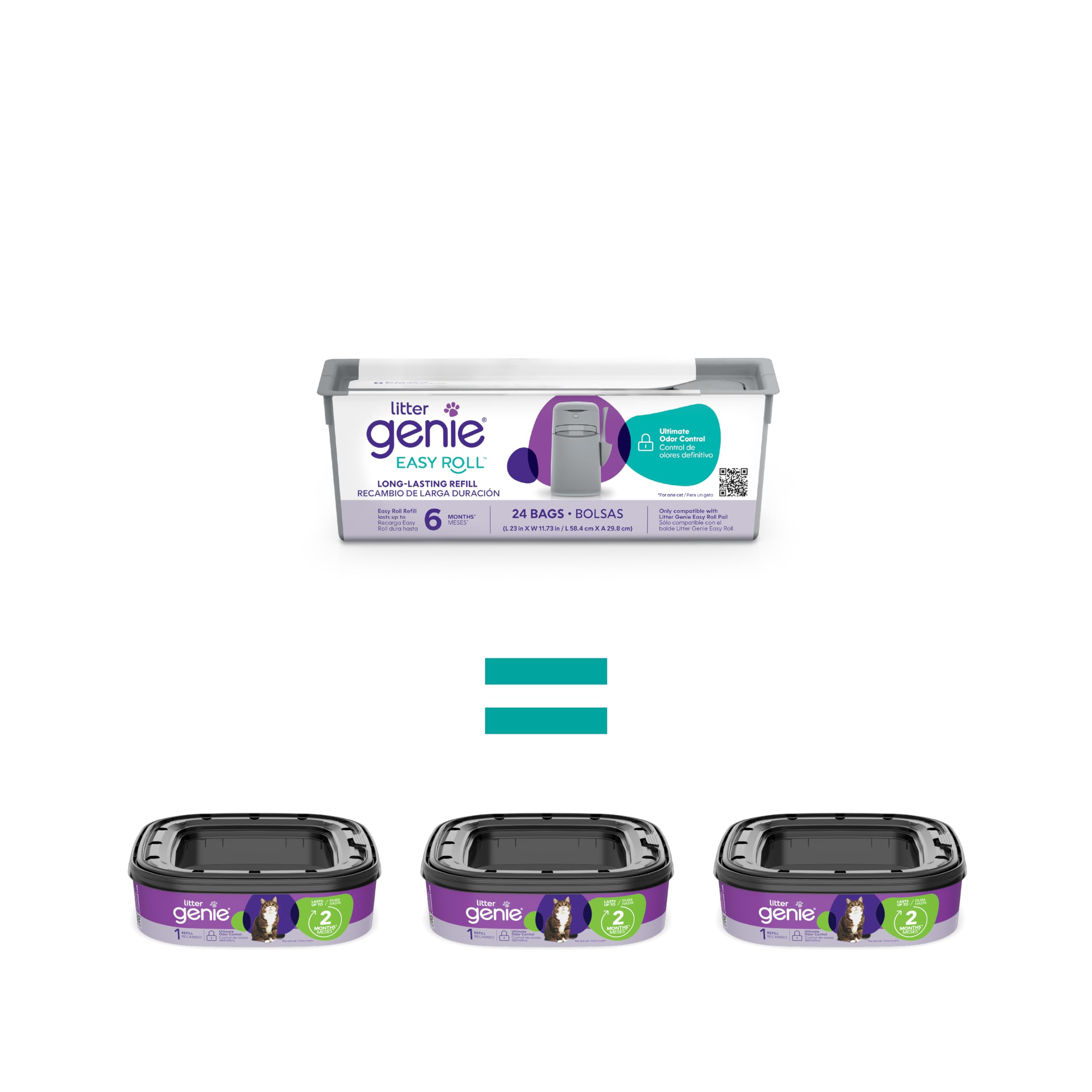 Litter Genie Easy Roll Refill Bags (1-Pack) | Includes A 6-Month Long Lasting Roll Of 24 Bags | Ultimate Odor Control Cat Litter