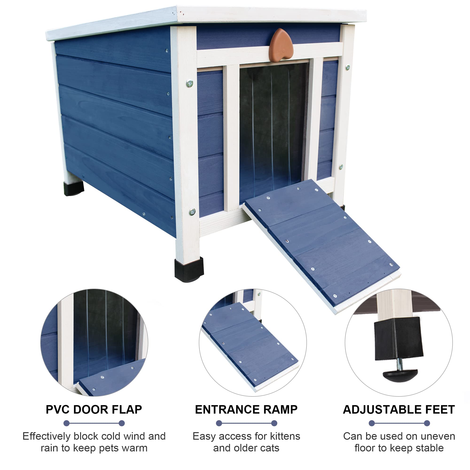 Waterproof Cat House For Outdoor Cats, Wooden Small Pet House Outside, Weatherproof Feral Cat Shelter With Elevated Floor And Lo