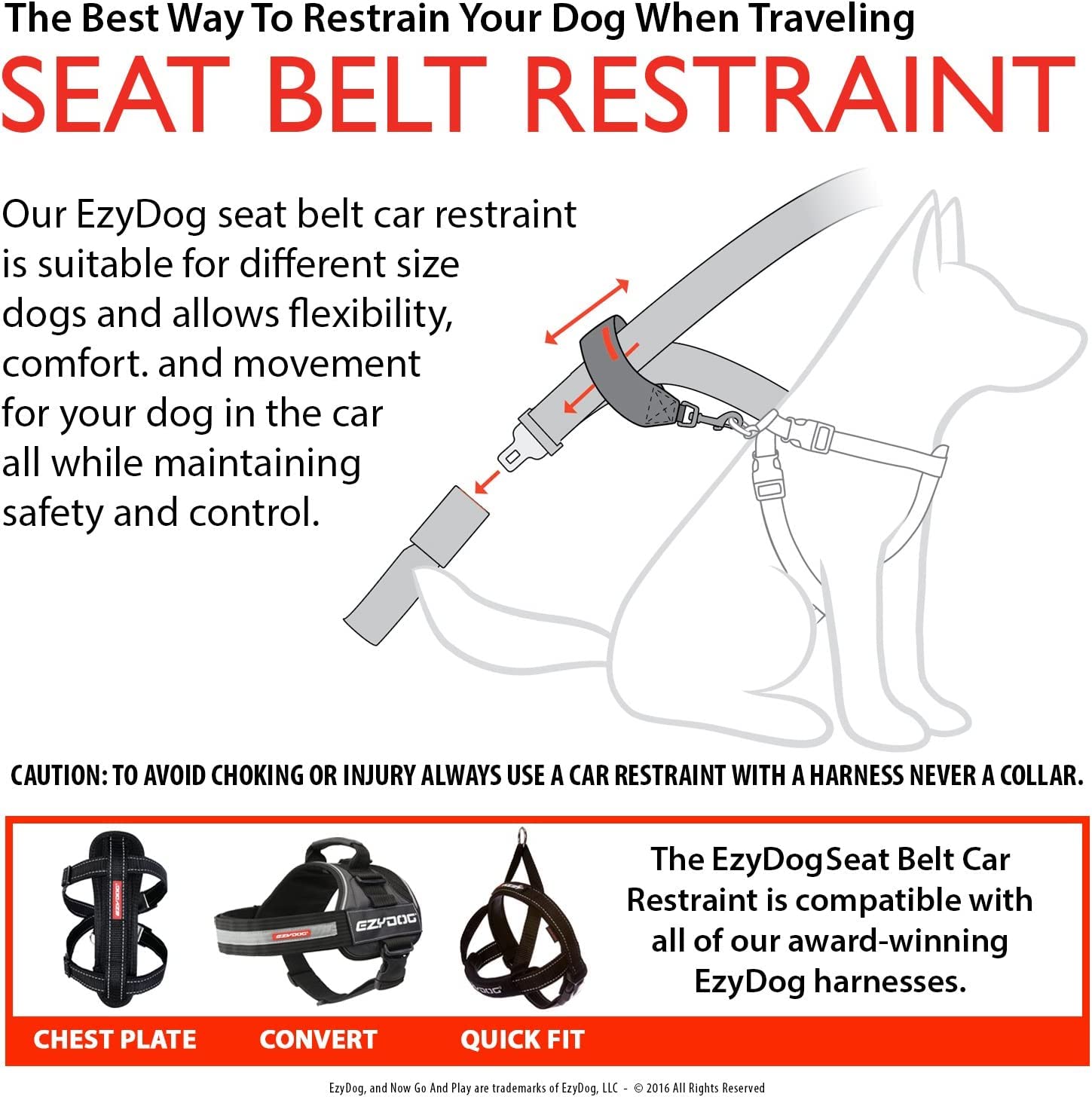 Ezydog Universal Dog Car Restraint - Dog Seat Belt Safety Lead - Abrasion-Resistant Vehicle Seatbelt Harness Attachment With Superior Strength And Nylon Webbing - Easy-To-Use Click It And Go Design