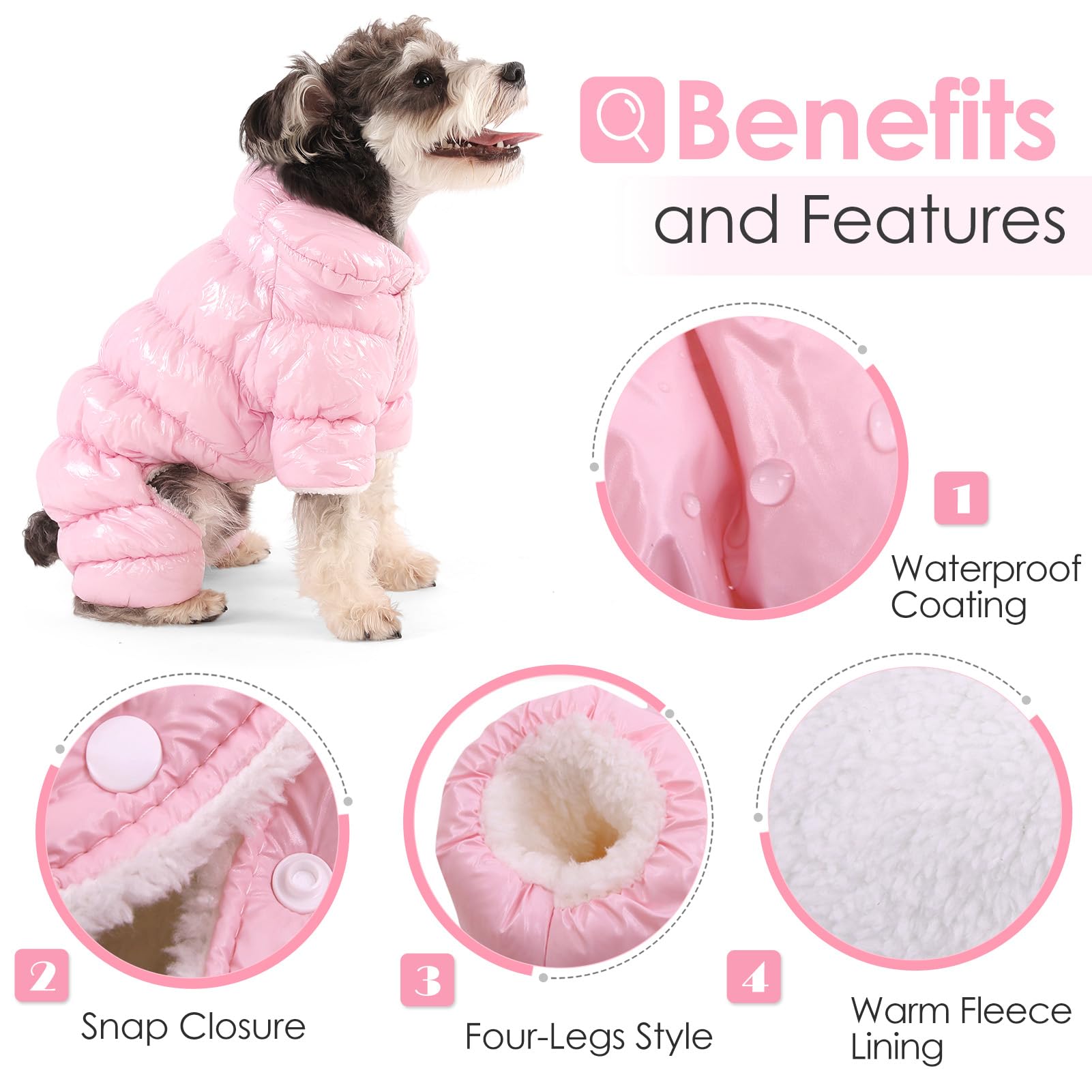 AOFITEE Waterproof Dog Jacket for Winter - Fullbody Snowsuit, Windproof Puppy Down Puffer Coat, Fleece Vest for Cold Weather - S
