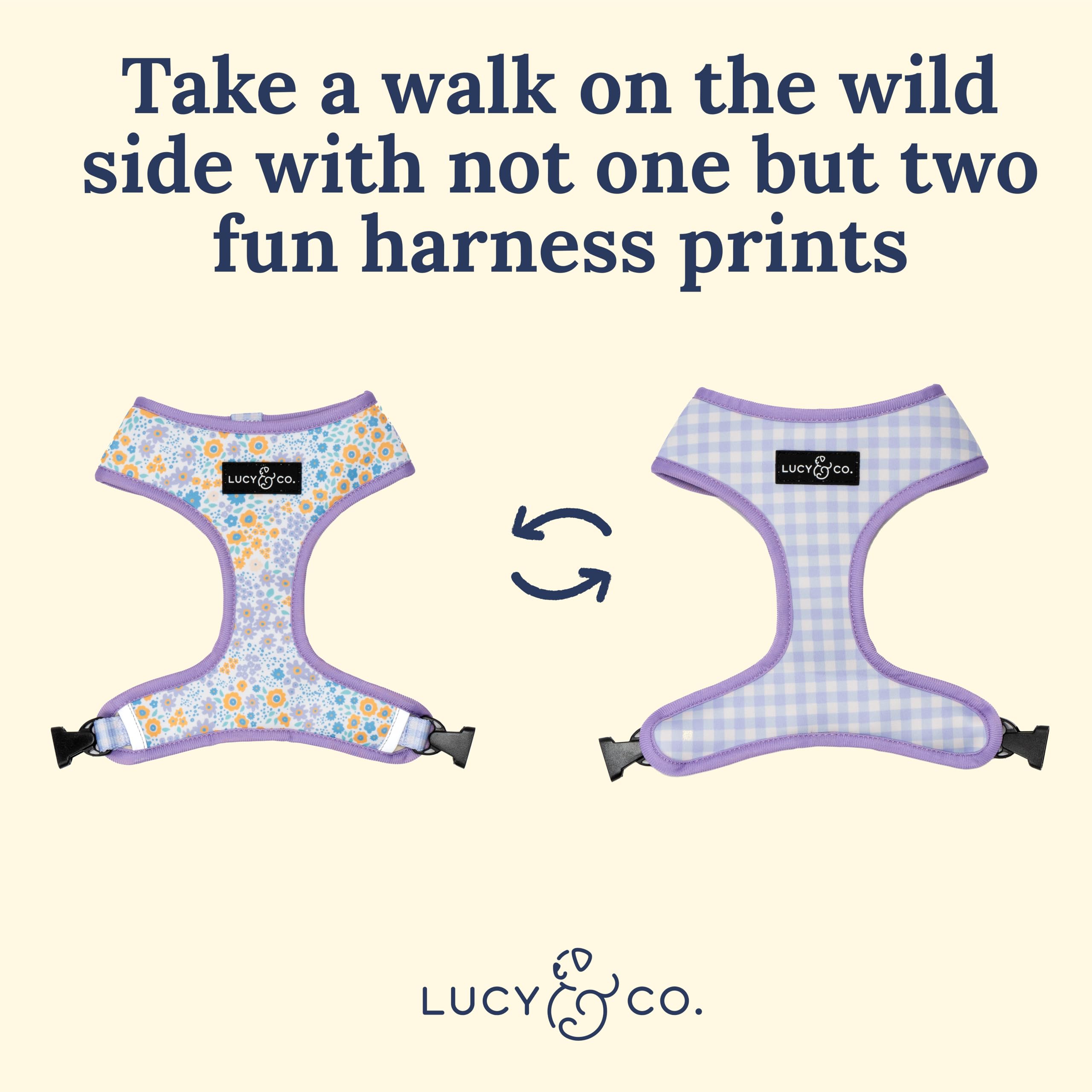 Lucy & Co. Cute Reversible Dog Harness Walking Halter - Best Designer Pet Harnesses For Xs - Xl Dogs - Padded Adjustable Vest Fo