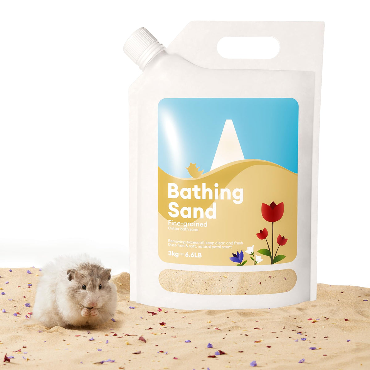 Bucatstate Hamster Sand, No-Dust 6.6Lb Chinchilla Dust Bath With Pour Spout, 100% Natural Desert Bathing Sand For Syrian Hamster