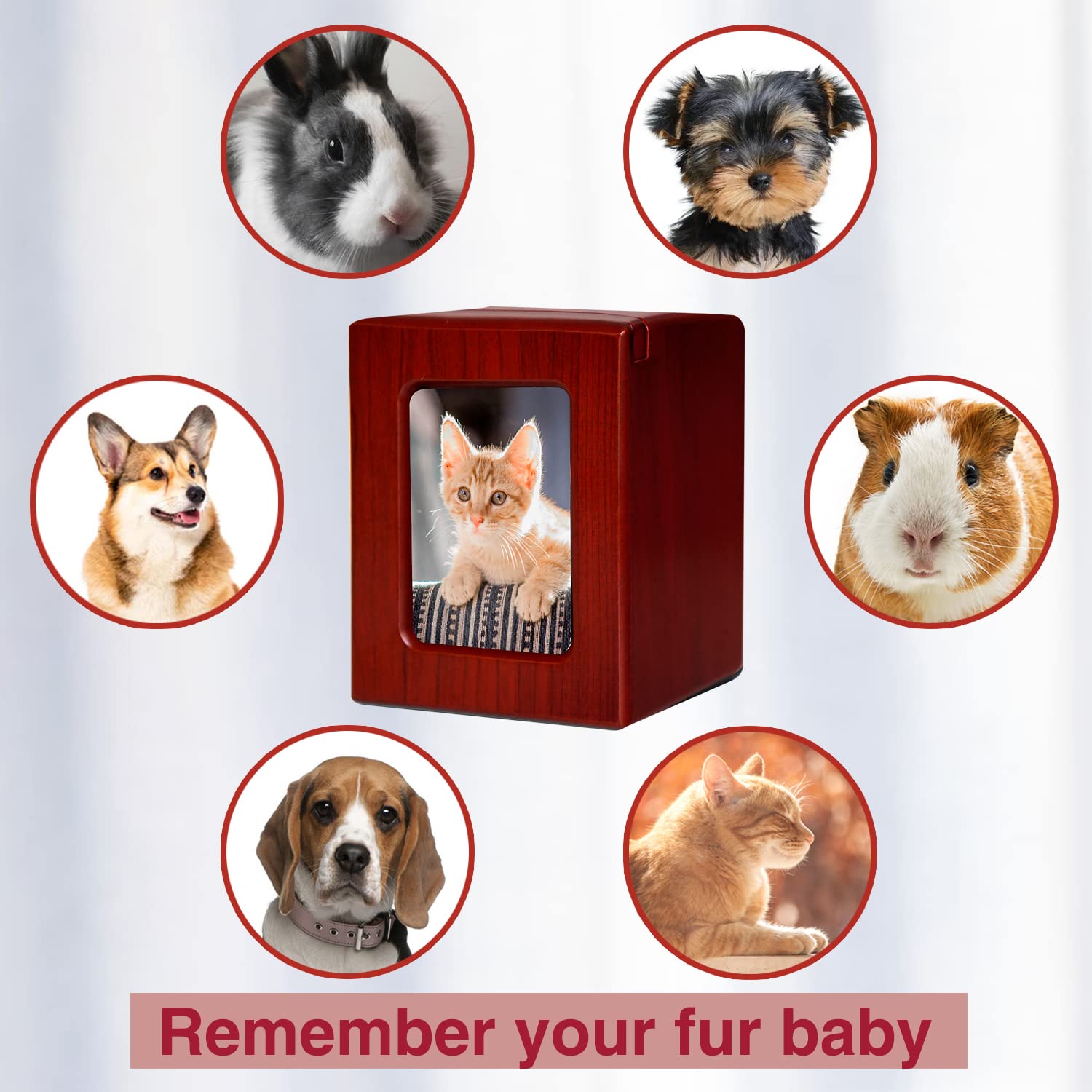 PCS Pet Urns for Cats - Red Wooden Cat Cremation Box, Small Size for Ashes