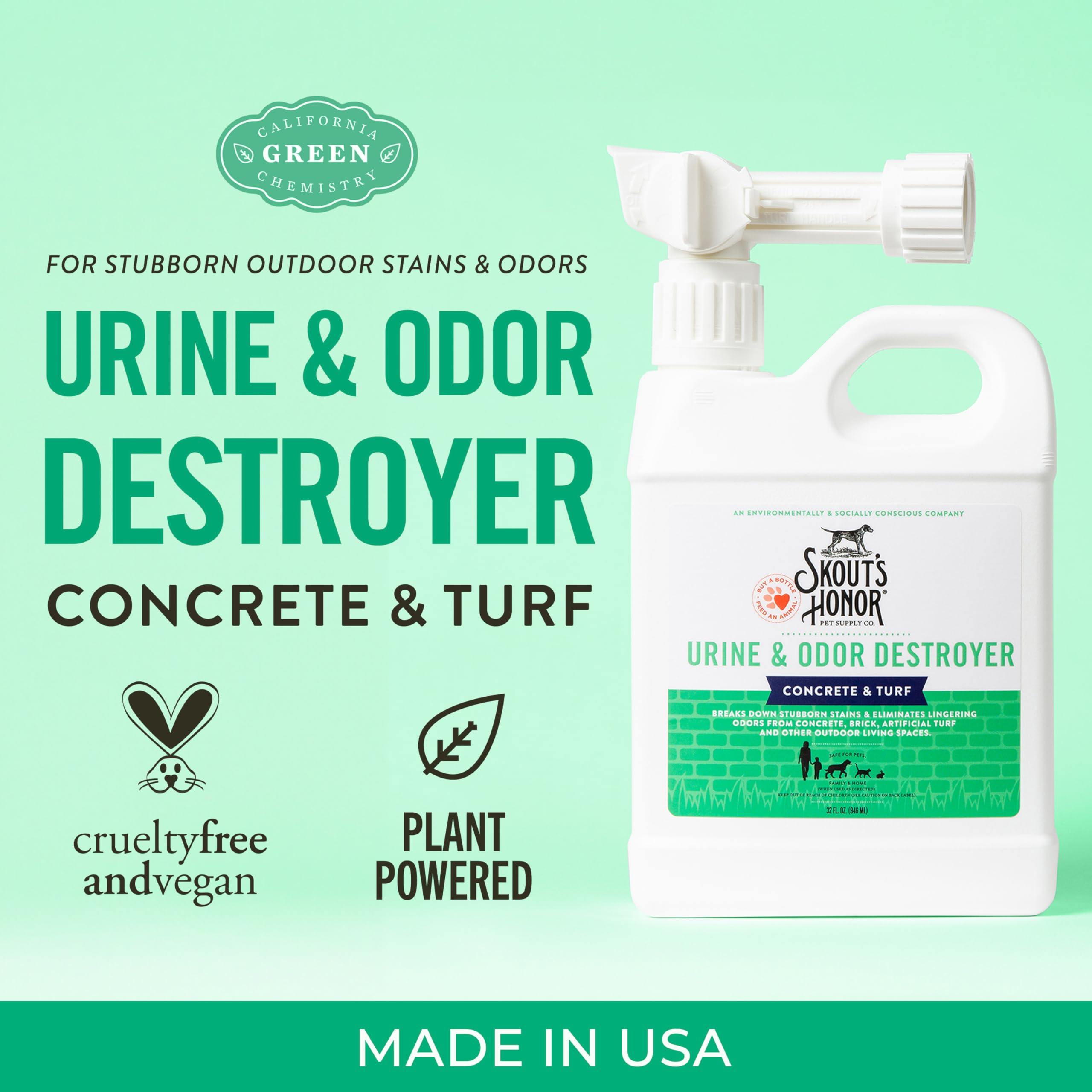 Skout'S Honor Pet Urine & Odor Destroyer Concrete & Turf - Professional Strength, Plant-Powered, Cruelty-Free Urine Eliminator F