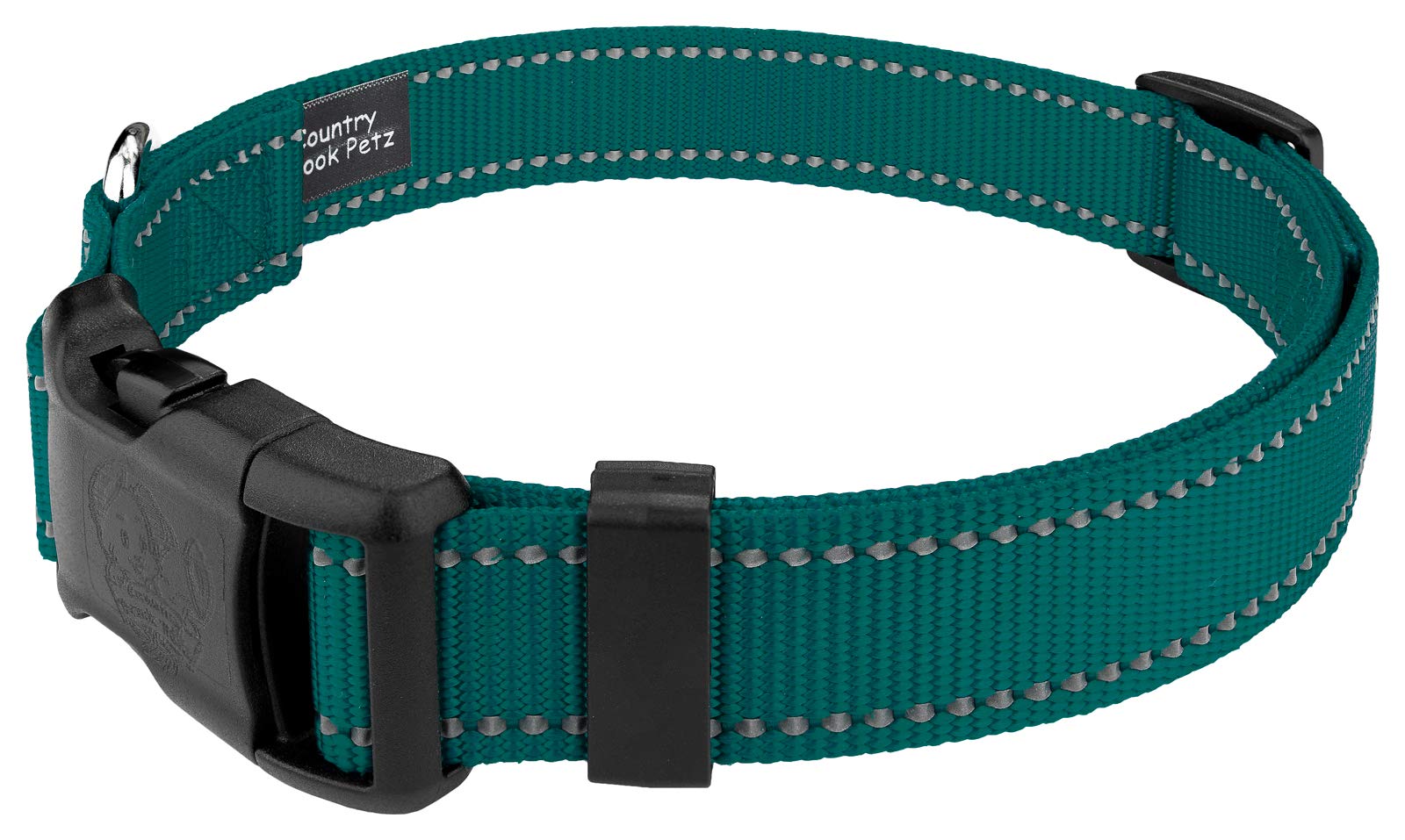 Country Brook Petz - Deluxe Teal Reflective Nylon Dog Collar - Extra Large