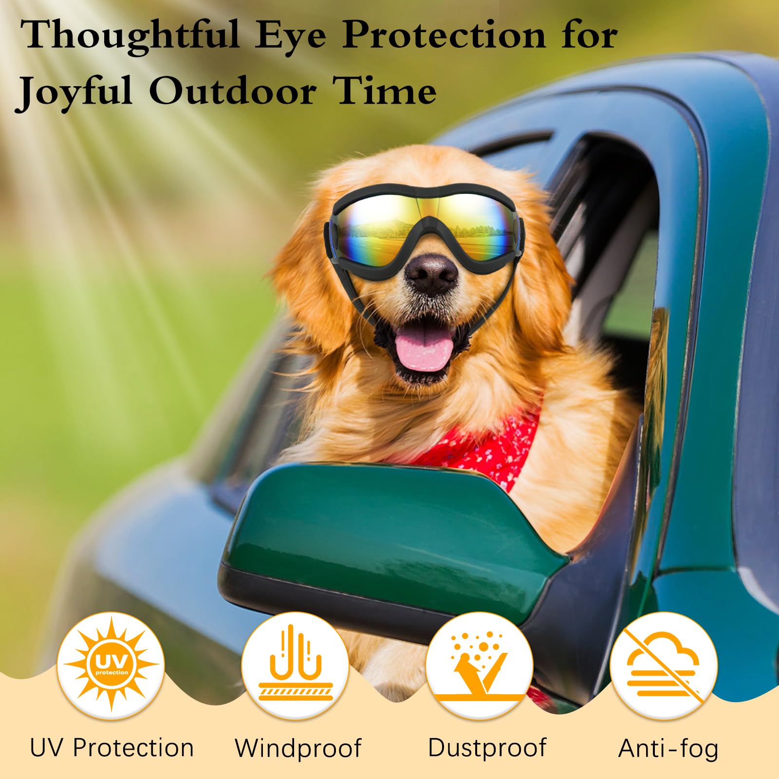 Lewondr Dog Goggles Medium Breed, Dog Sunglasses With Adjustable Straps & Air Vents, Uv/Wind/Dust/Fog/Snow Proof Dog Eye Protect