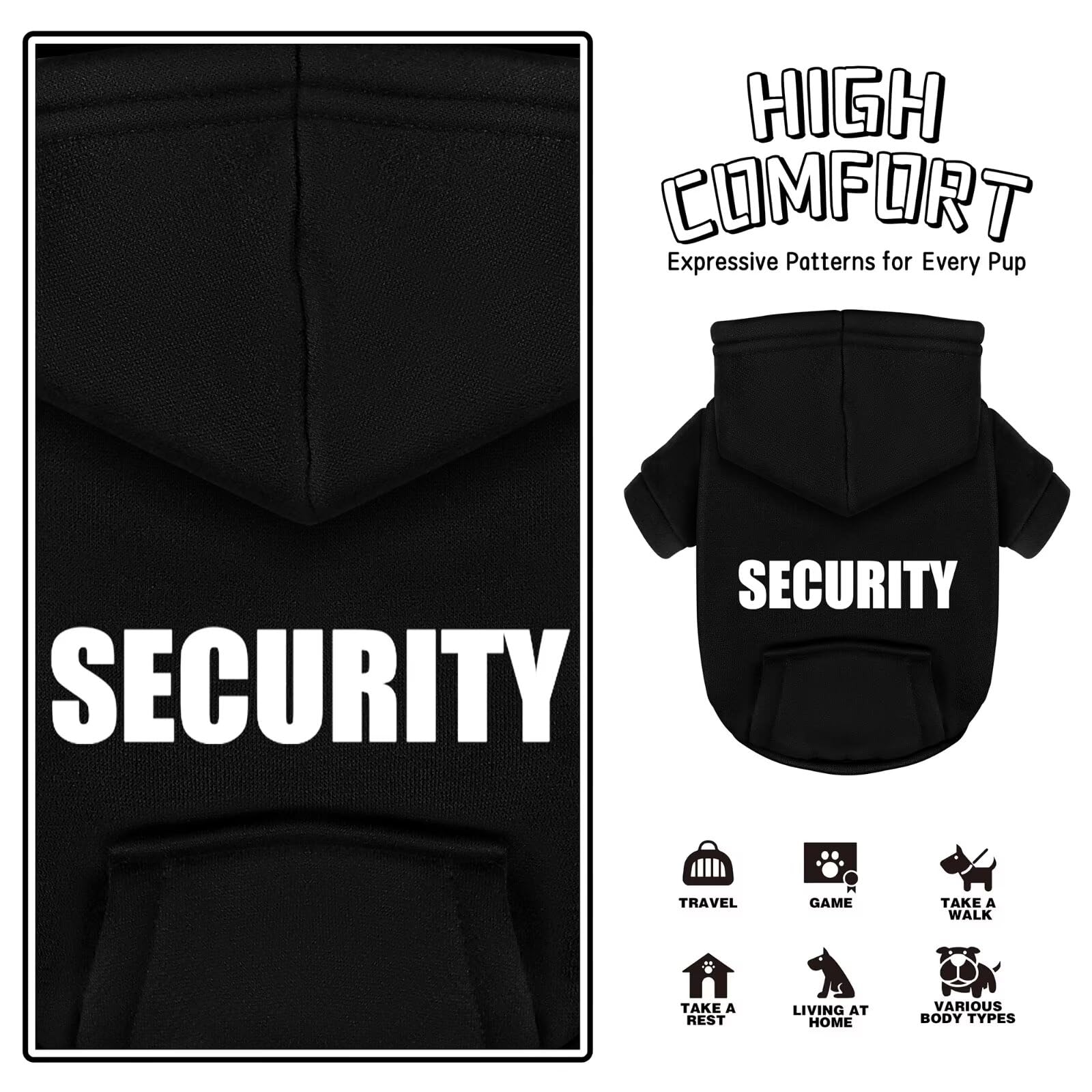 Paiaite Black Chihuahua Dog Hoodie: Warm And Stylish With A 'Security' Printed Sweatshirt, Cold Weather Pet Clothes, And Sweater