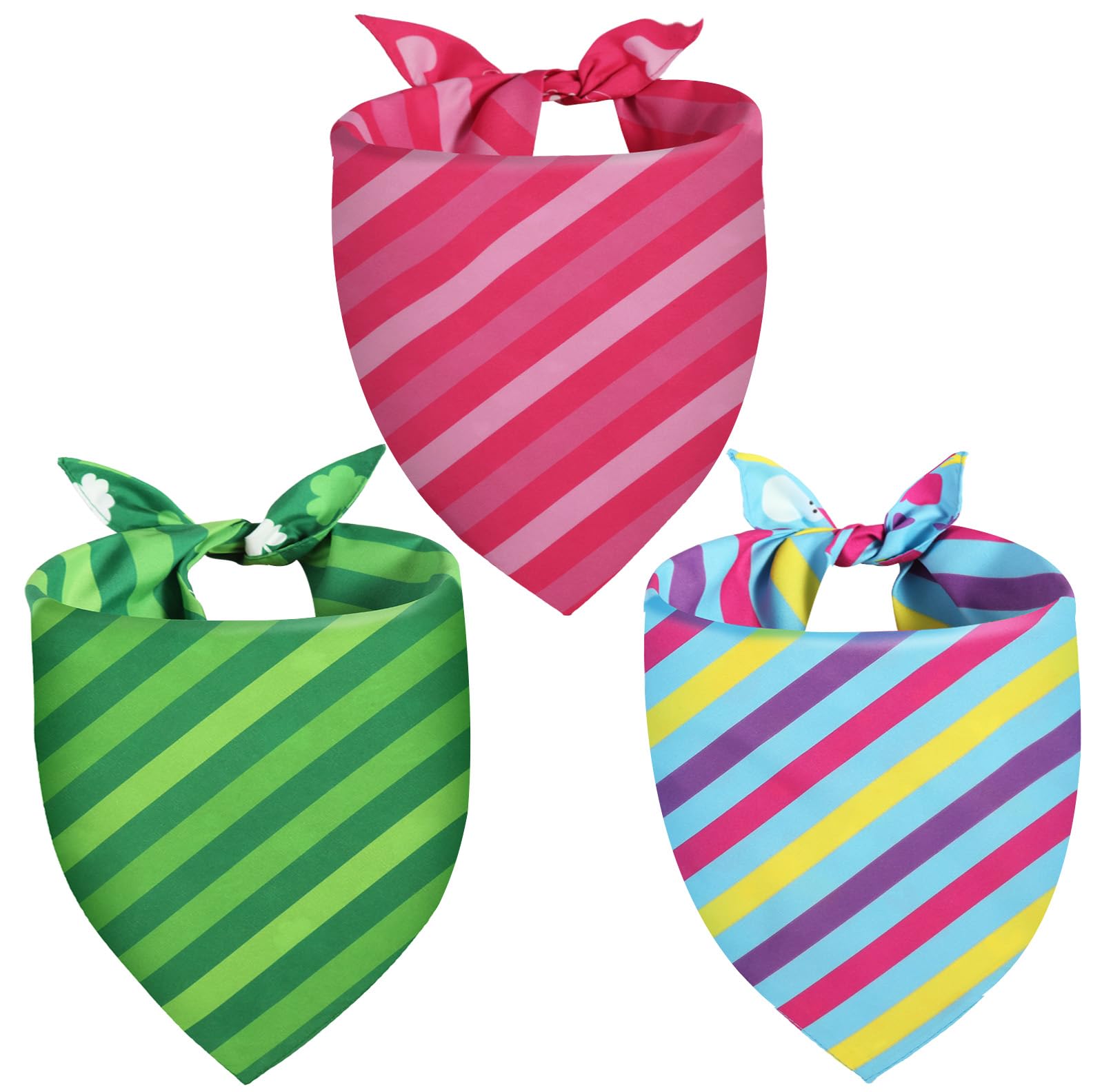 Ququle Valentines Dog Bandana St Patricks Day And Easter Dog Bandana Large 3Pcs, Colorful Scarf For Boy And Girl, Triangle Rever
