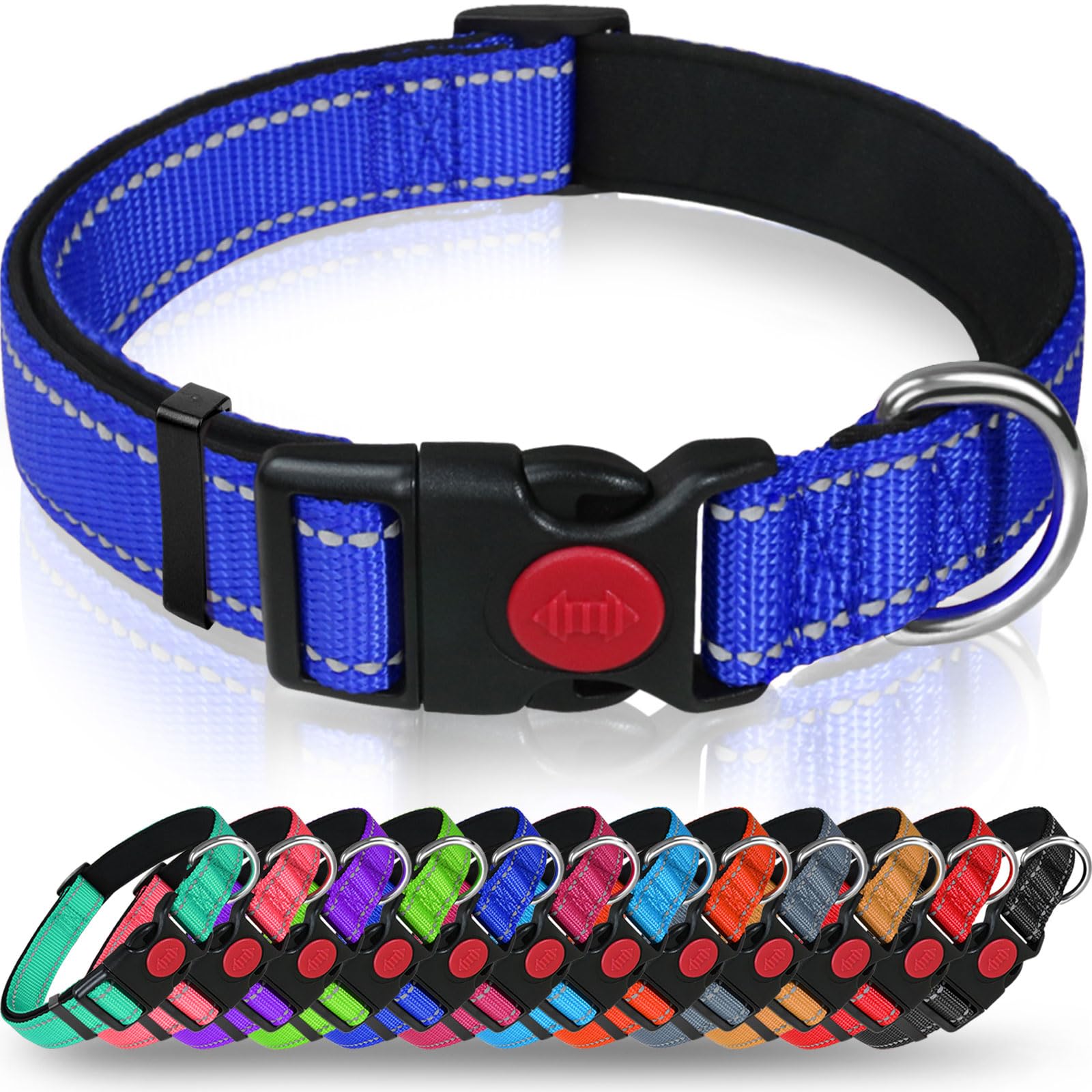 Taglory Reflective Dog Collar With Safety Locking Buckle, Adjustable Nylon Pet Collars For Puppy Dogs, Xs, Navy Blue