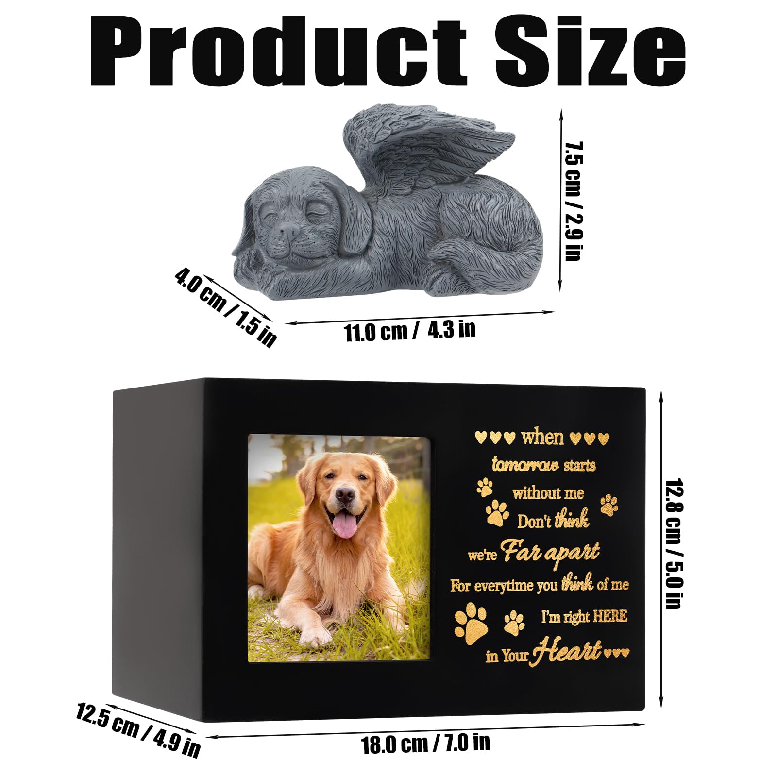 Lpreutwn Pet Urns For Ashes, Large Wooden Pet Urns For Dog Or Cat Ashes With Dog Angel, Memorial Keepsake Memory Box With Photo