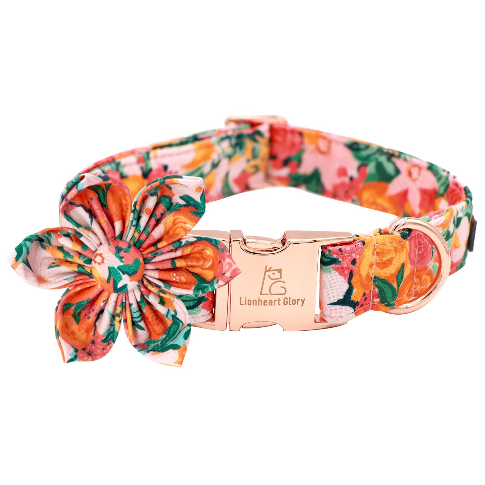 Lionheart Glory Dog Collar With Flower - Cute Floral Pattern Adjustable Pet Collar for Medium Dogs