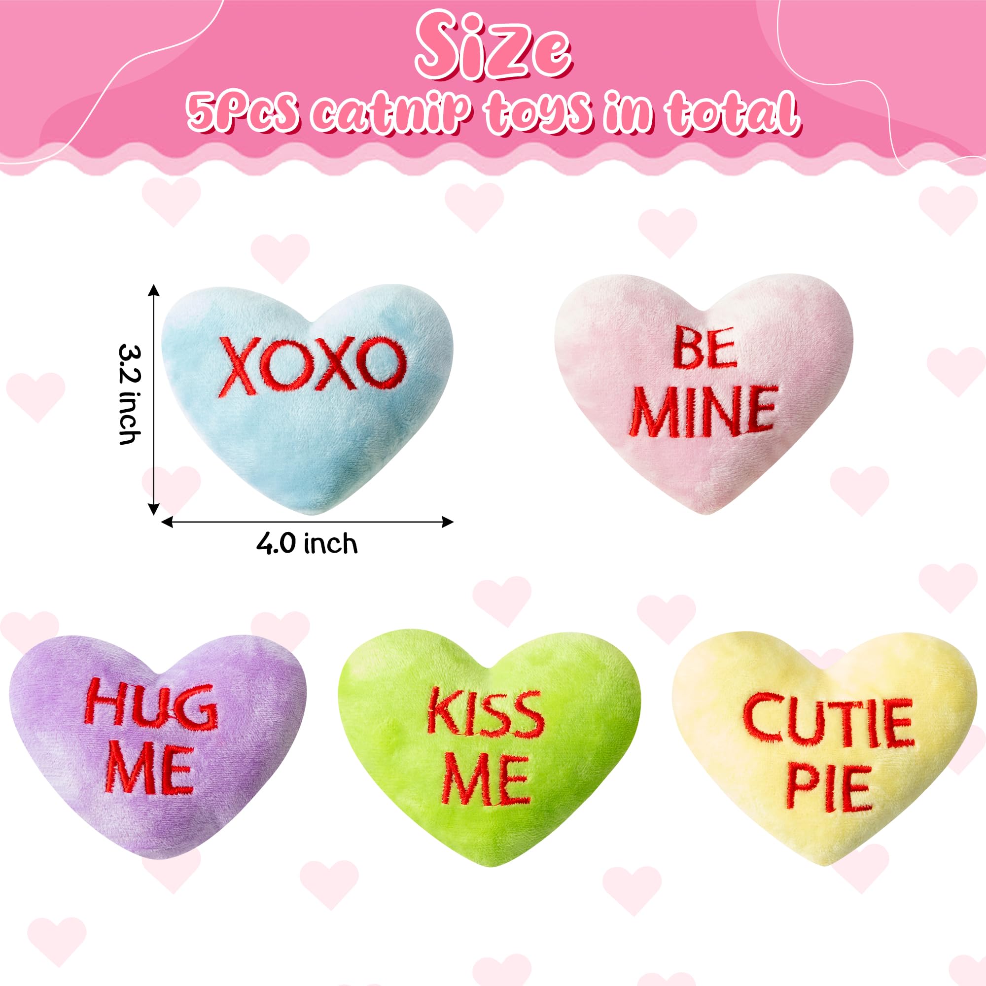 Mallmall6 5Pcs Valentines Day Conversation Heart Catnip Toys Gift For Cat, Indoor Kitten Chew Bite Kick Candy Catmint Pet Suppli