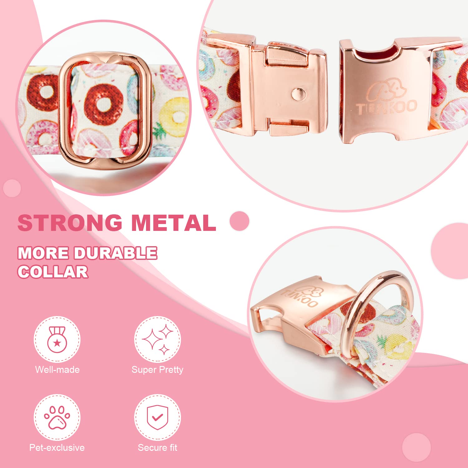 Tunkoo Super Cute Dog Collar With Bow Tie Donut - Durable, Adjustable, And Stylish Pet Collar Available In Small Medium Large L