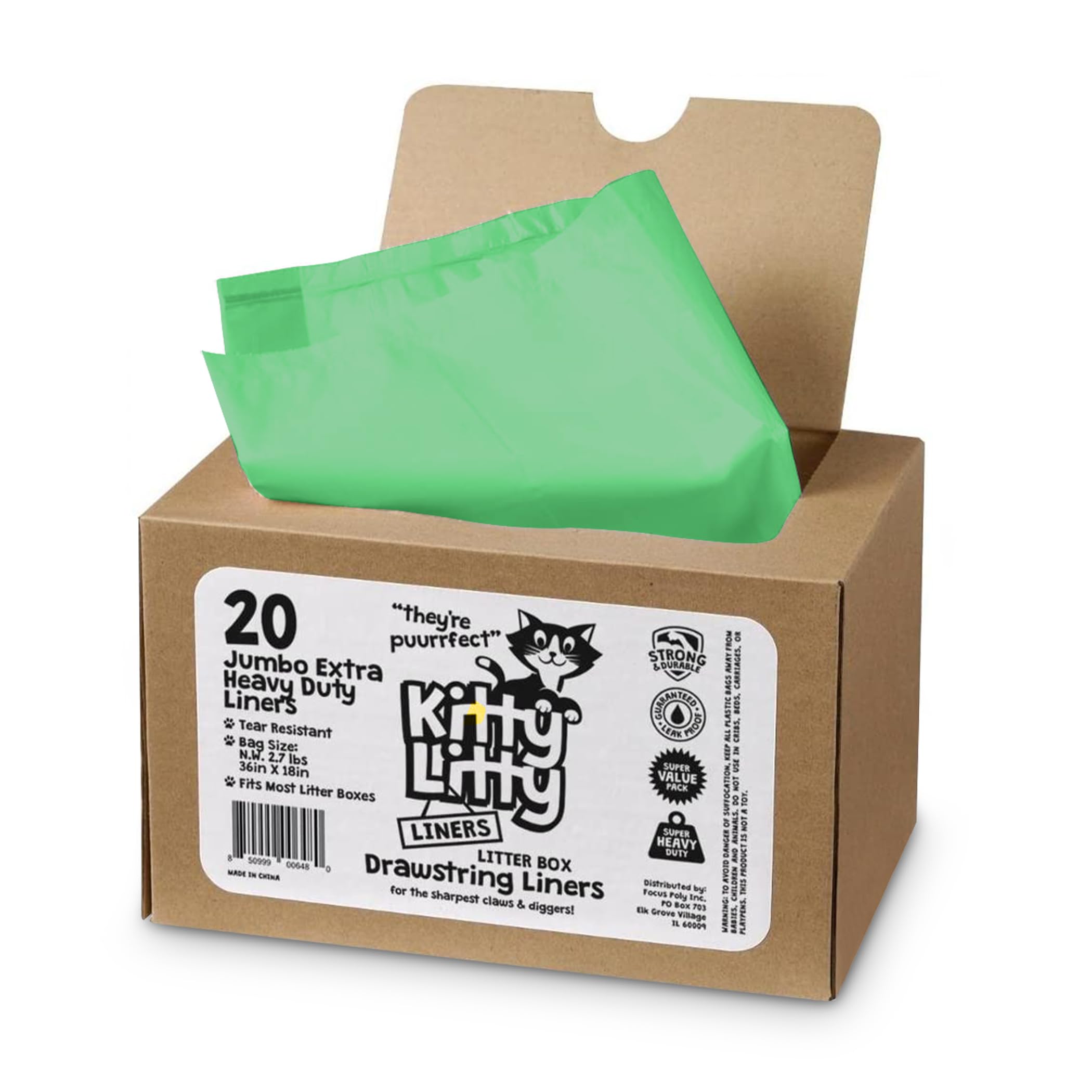Heavy Duty Jumbo Cat Litter Box Liners 20 Count Cat Waste Liners Green Color