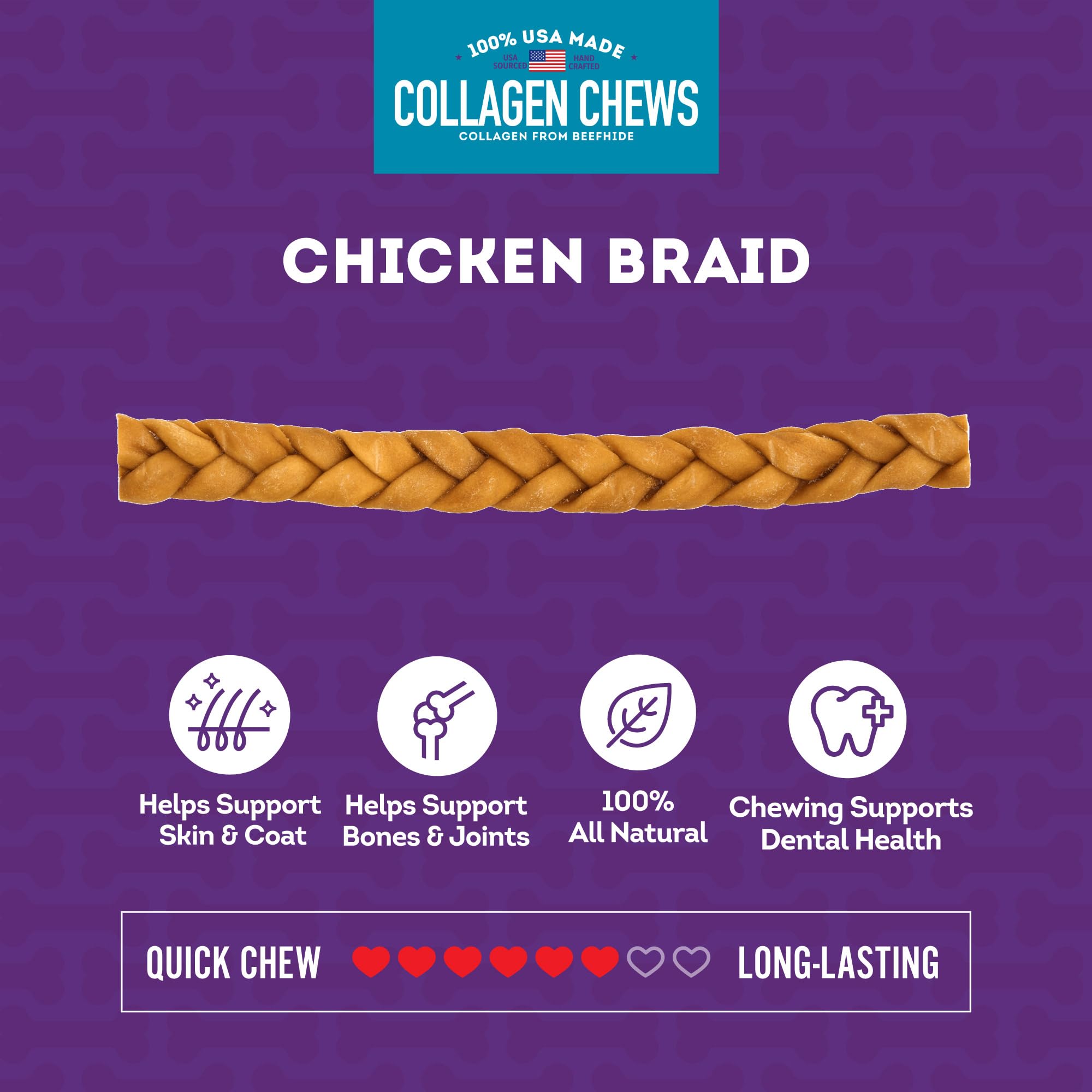 Treatly USA Collagen Braids 12-13 Dog Chew Treats - Chicken Marinade Flavor, 3 Count/1 Pack