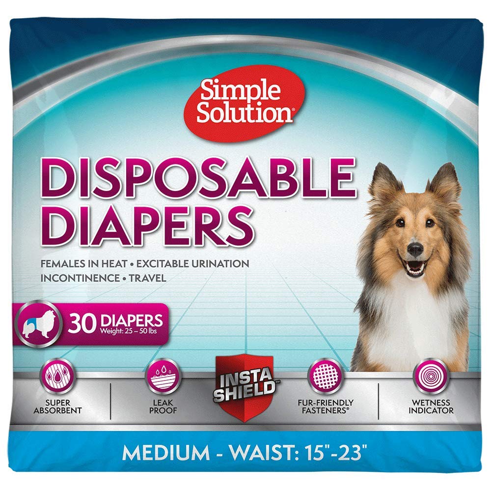 Simple Solution True Fit Disposable Dog Diapers For Female Dogs - Super Absorbent With Wetness Indicator ,Multi-Color- Medium (Waist 15-23 In) - 30 Count