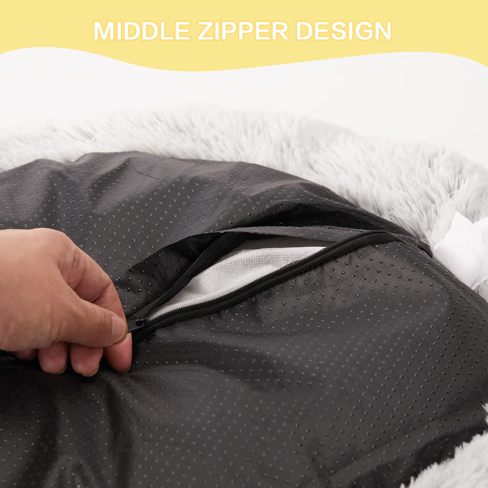 Bedfolks Calming Donut Dog Bed, 30 Inches Round Fluffy Dog Beds For Medium Dogs, Anti-Anxiety Plush Dog Bed, Machine Washable Pet Bed (Light Grey, Medium)