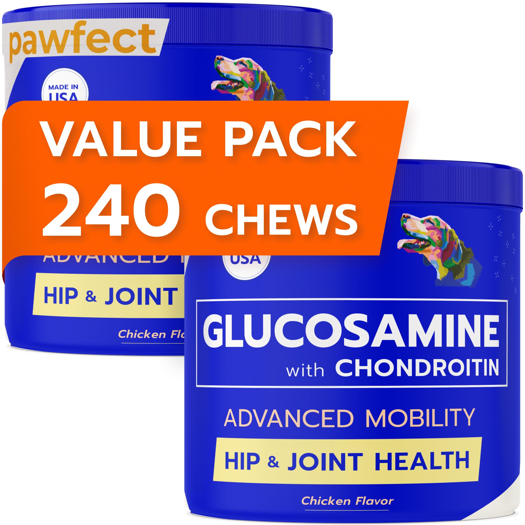 Pawfect Mobility - Glucosamine Treats for Dogs - Hip & Joint Health Supplement Chews w/Omega-3, Chondroitin, MSM - Made in USA -