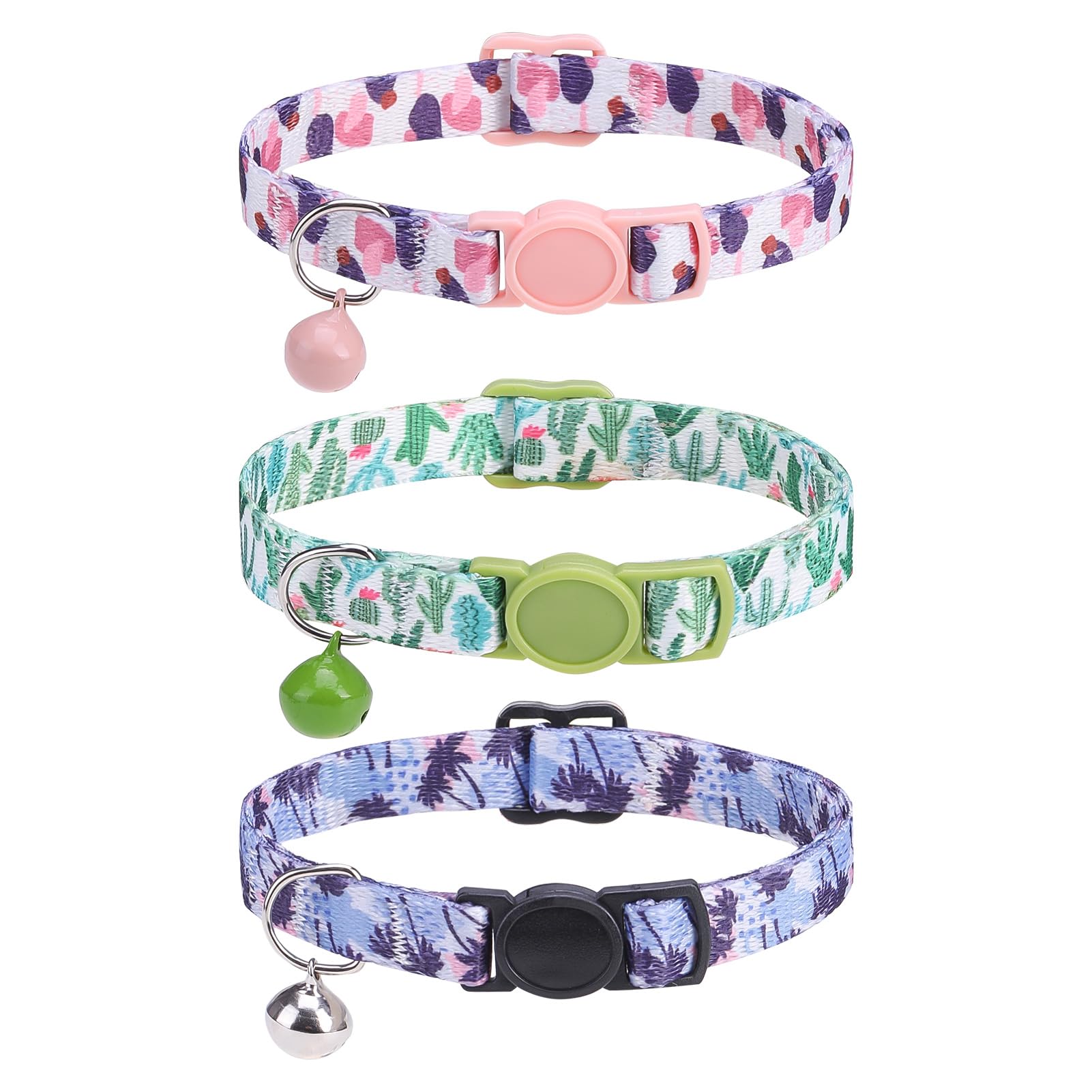 Scenereal Breakaway Cat Collar With Bells, Safety Buckle Soft Adjustable Cats Collars For Spring Summer Daily Wearing, Kitten Pu