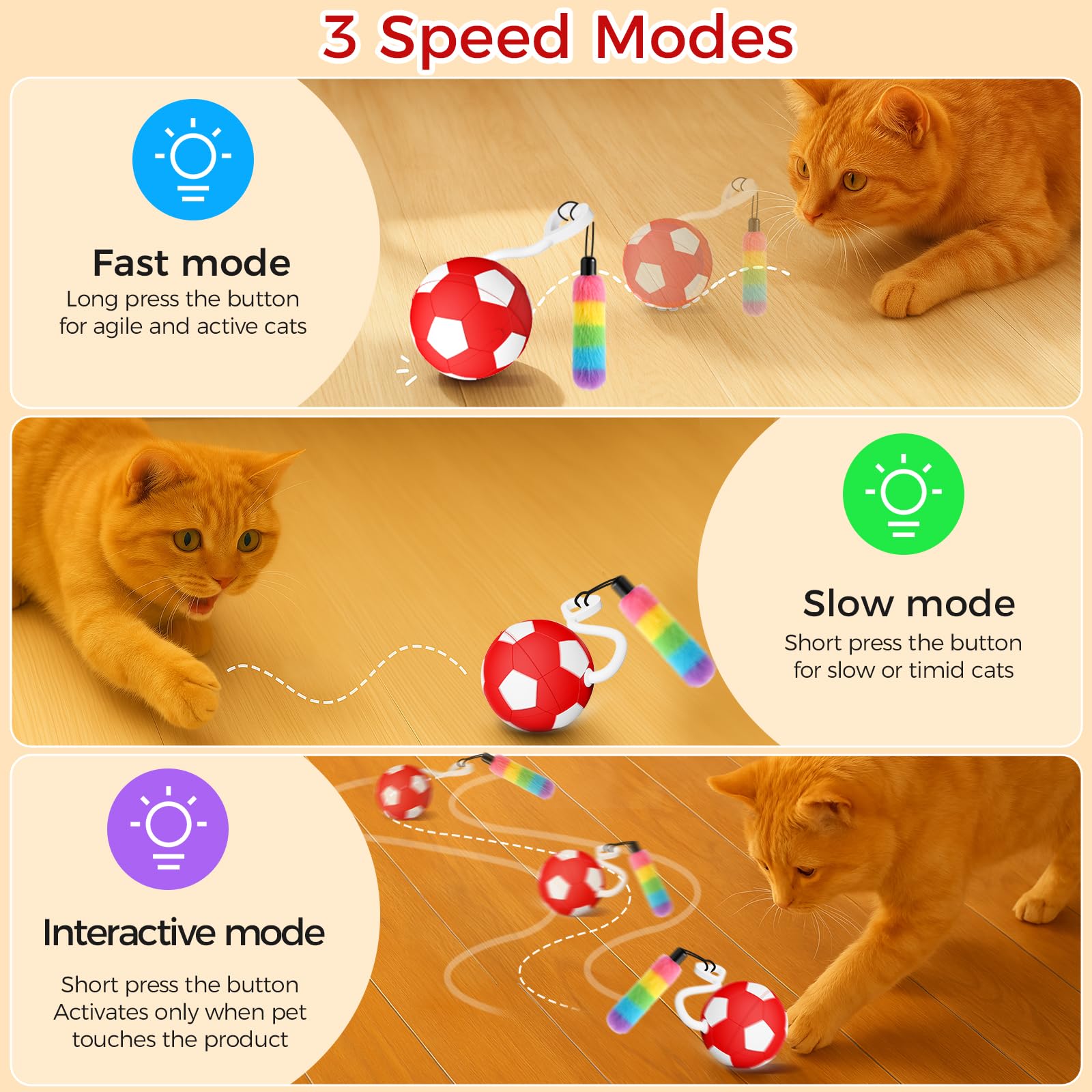 Viwik Interactive Cat Toys For Indoor Cats, Automatic Motion Activated Kitten Ball Toy, Moving Stimulation Cat Toys For Bored In