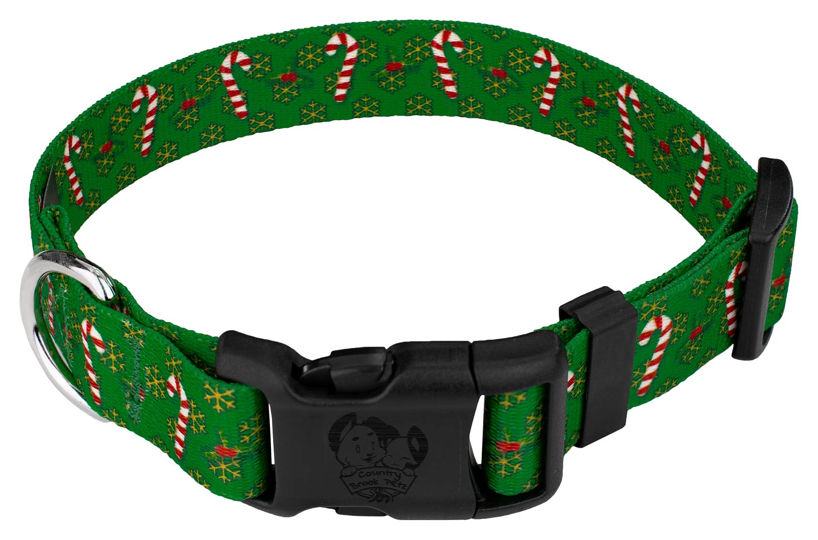 Country Brook Design - Candy Cane Christmas - Christmas Dog Collar With 23 Festive Patterns - Deluxe Collection (1 Inch, Medium)
