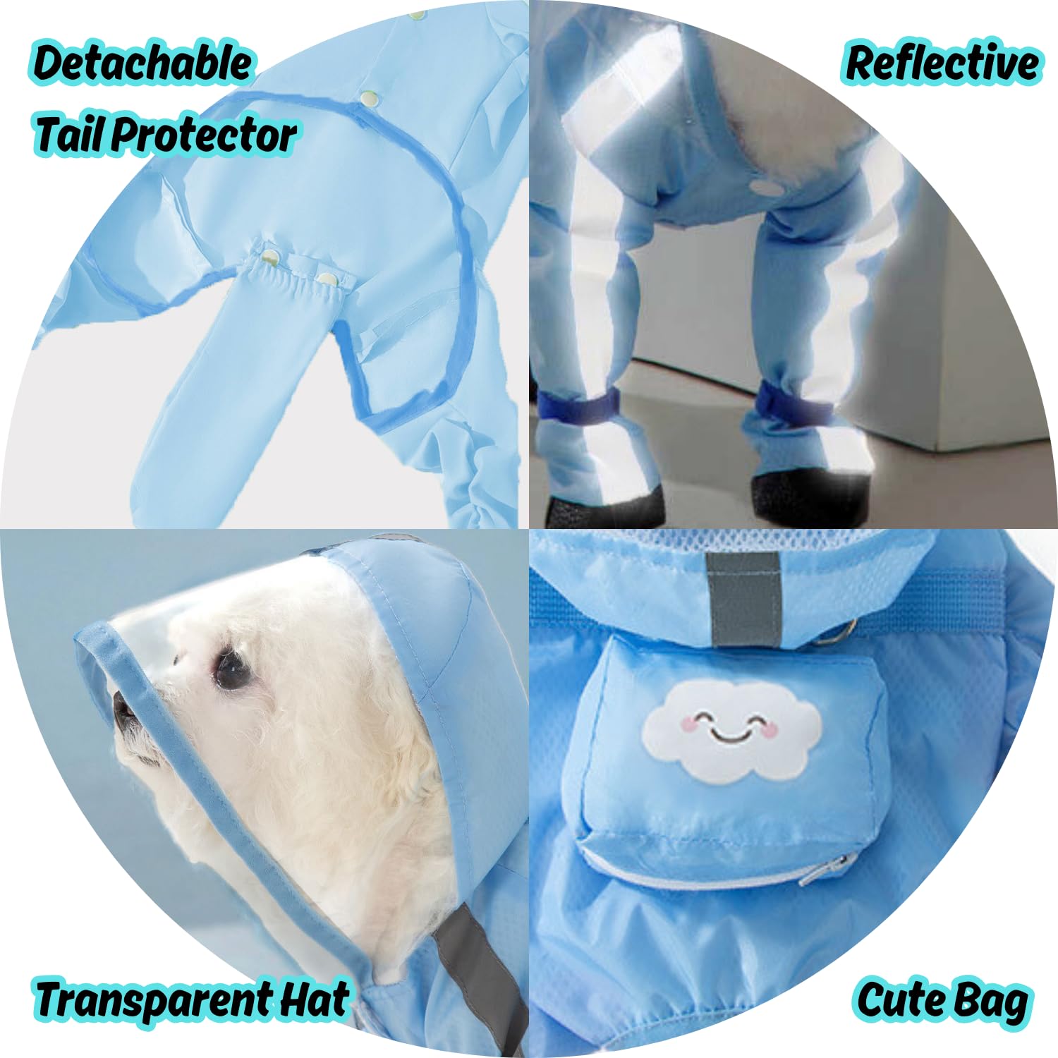 Harikaji Small Dog Raincoat, Tail Protect Feet Cover Waterproof Dog Rain Jacket For Puppy (Blue,Xxl)