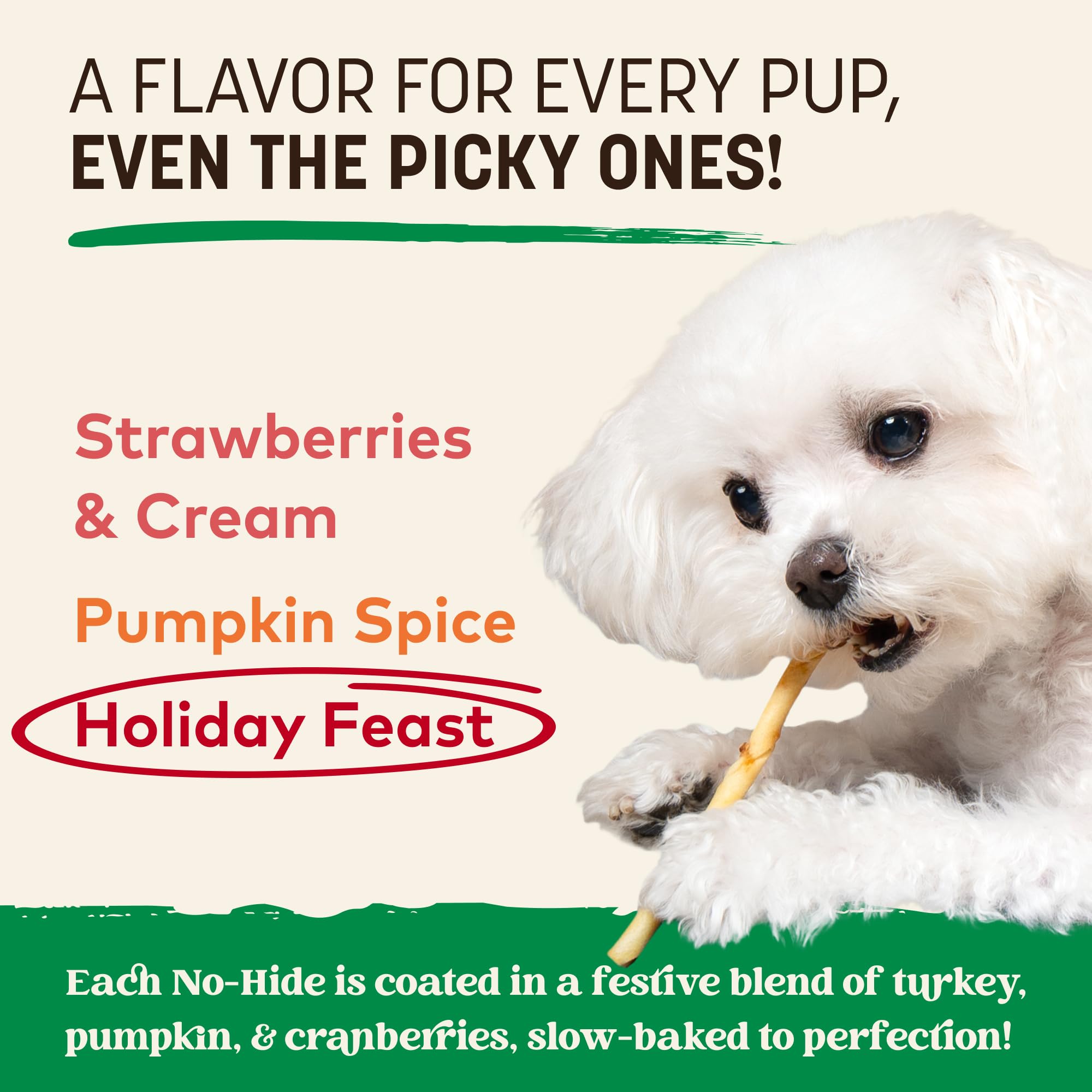 Earth Animal No Hide Stix - Long Lasting Rawhide Free Small Dog Chews Sticks, Holiday Feast - 20 Count Value Pack