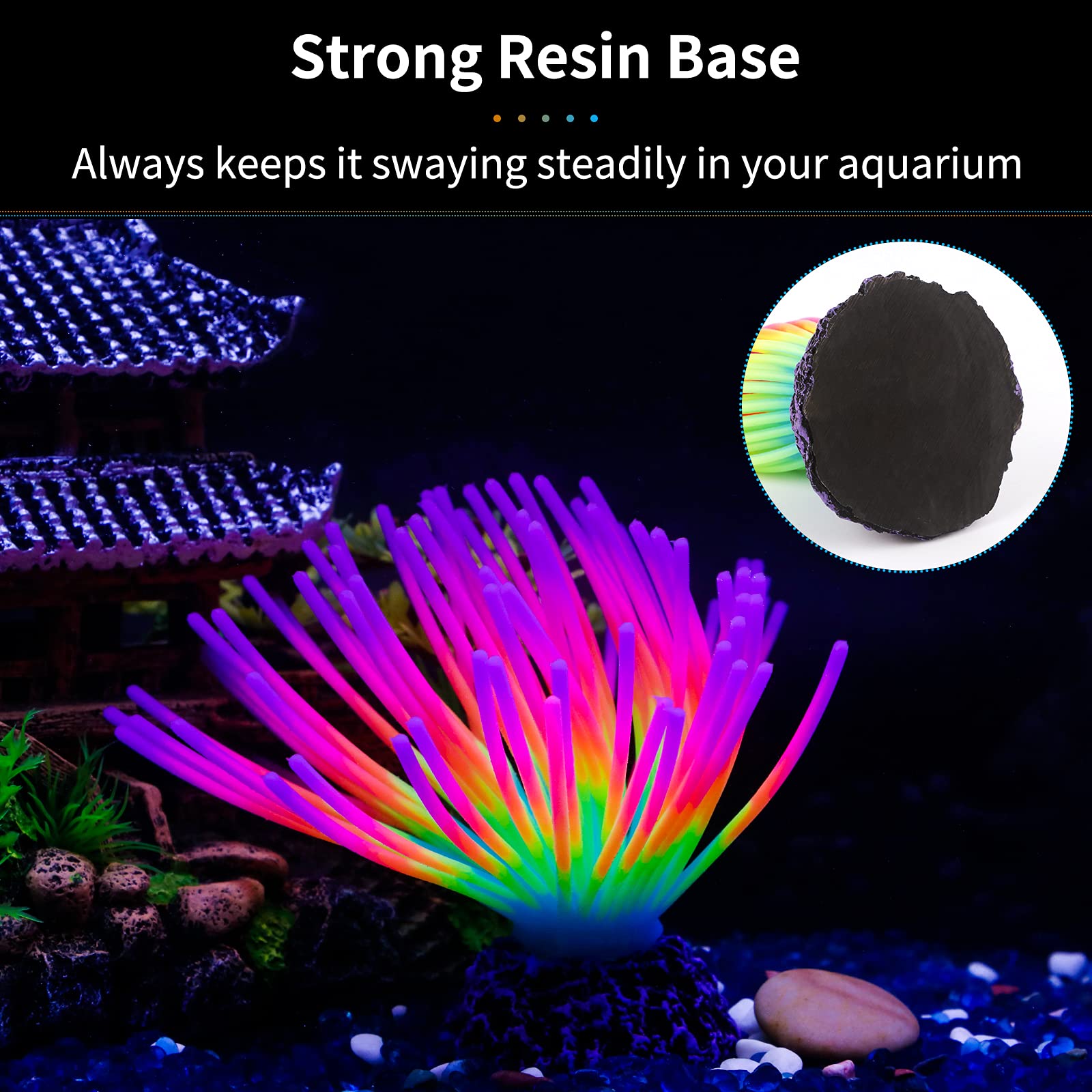 Uniclife Aquarium Imitative Rainbow Sea Urchin Ball Artificial Silicone Ornament With Glowing Effect For Fish Tank Landscape Decoration