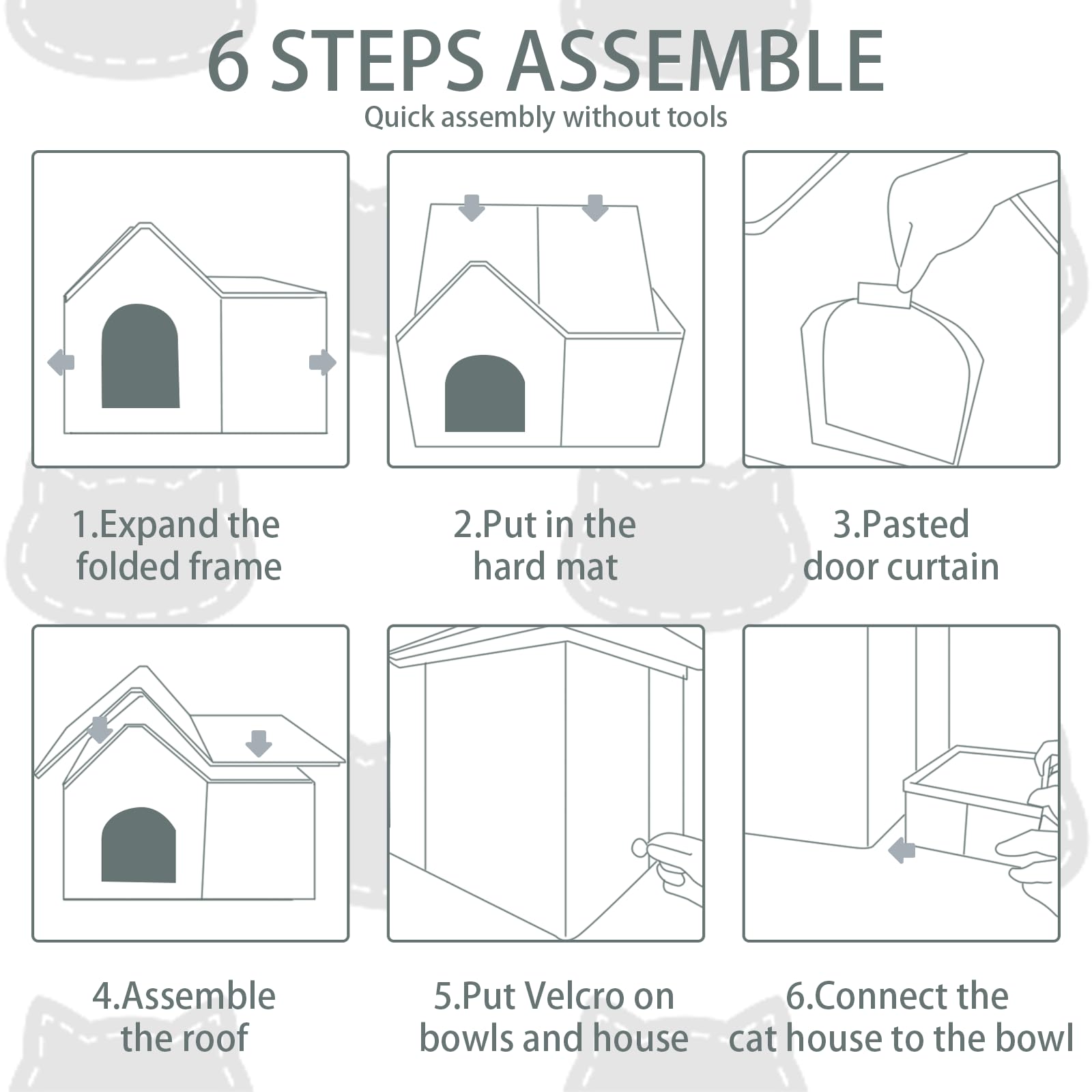 Anysiny Gray Large Weatherproof Cat House for Outdoor & Indoor Cats - Collapsible Shelter with Soft Mat & Bowl for Winter